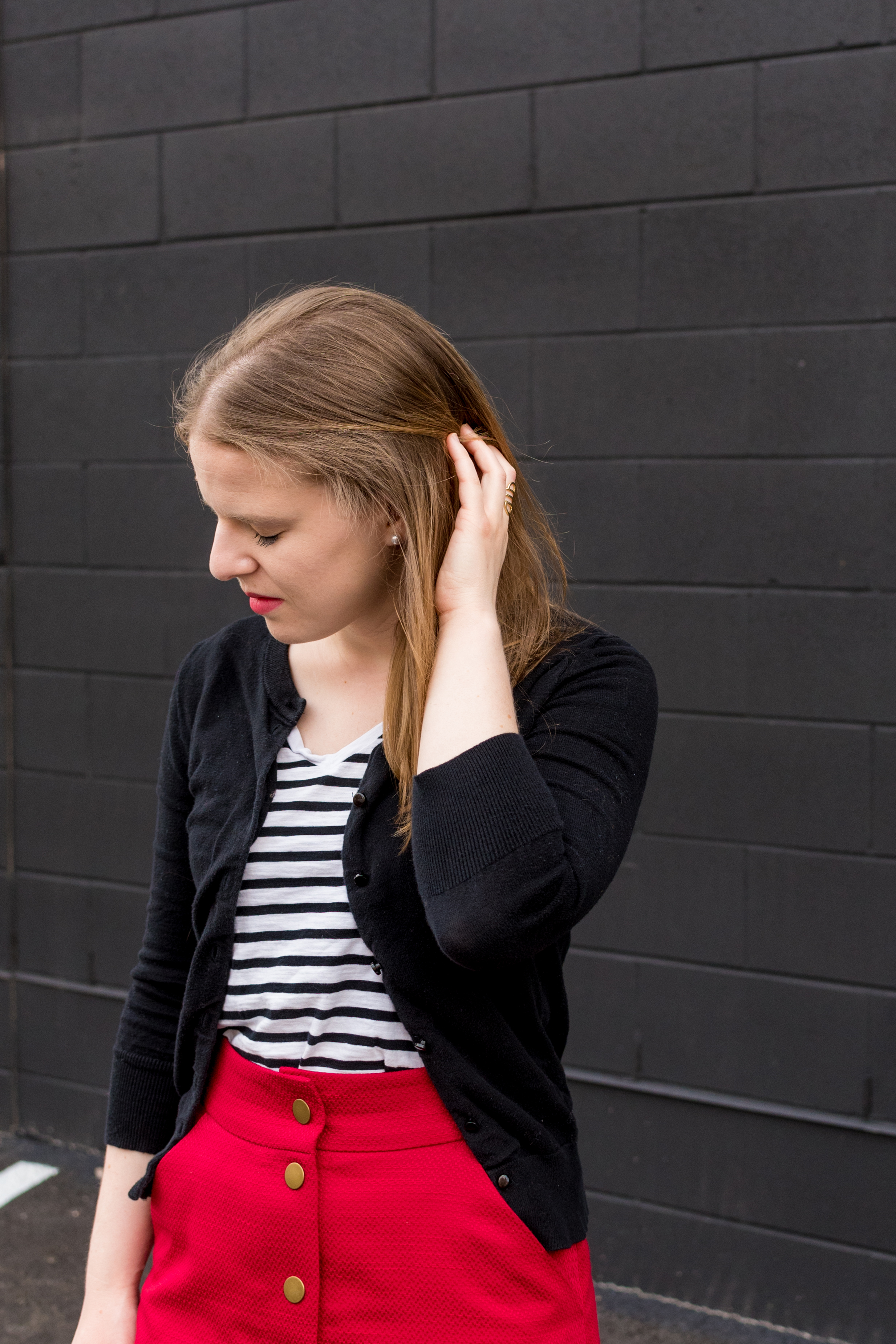 The Perfect Skirt to Transition Your Outfit From Summer to Fall | Something Good, @danaerinw , old navy striped v neck tee, 