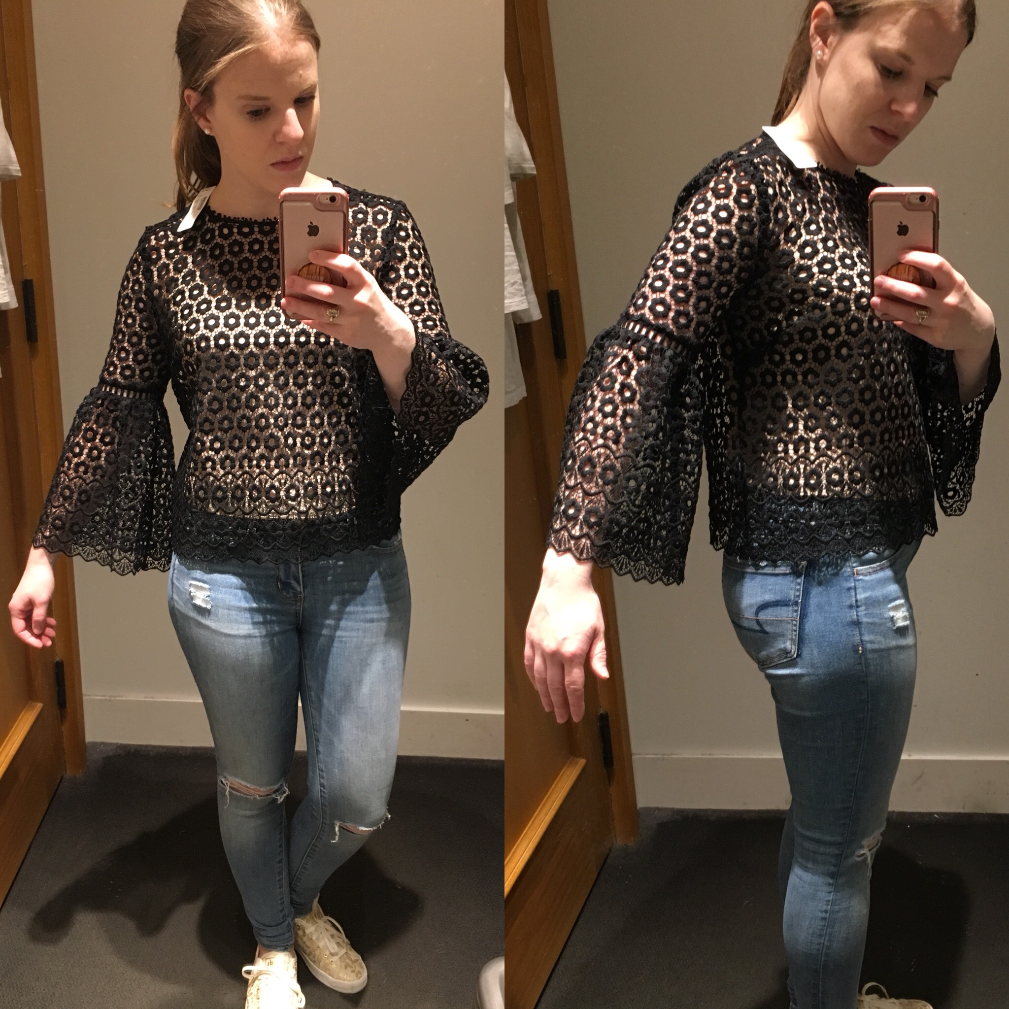 Shopping Reviews, Vol. 49: The J.Crew Dressing Room | Something Good, @danaerinw , J.crew Bell Sleeve Daisy Lace Top_Something Good