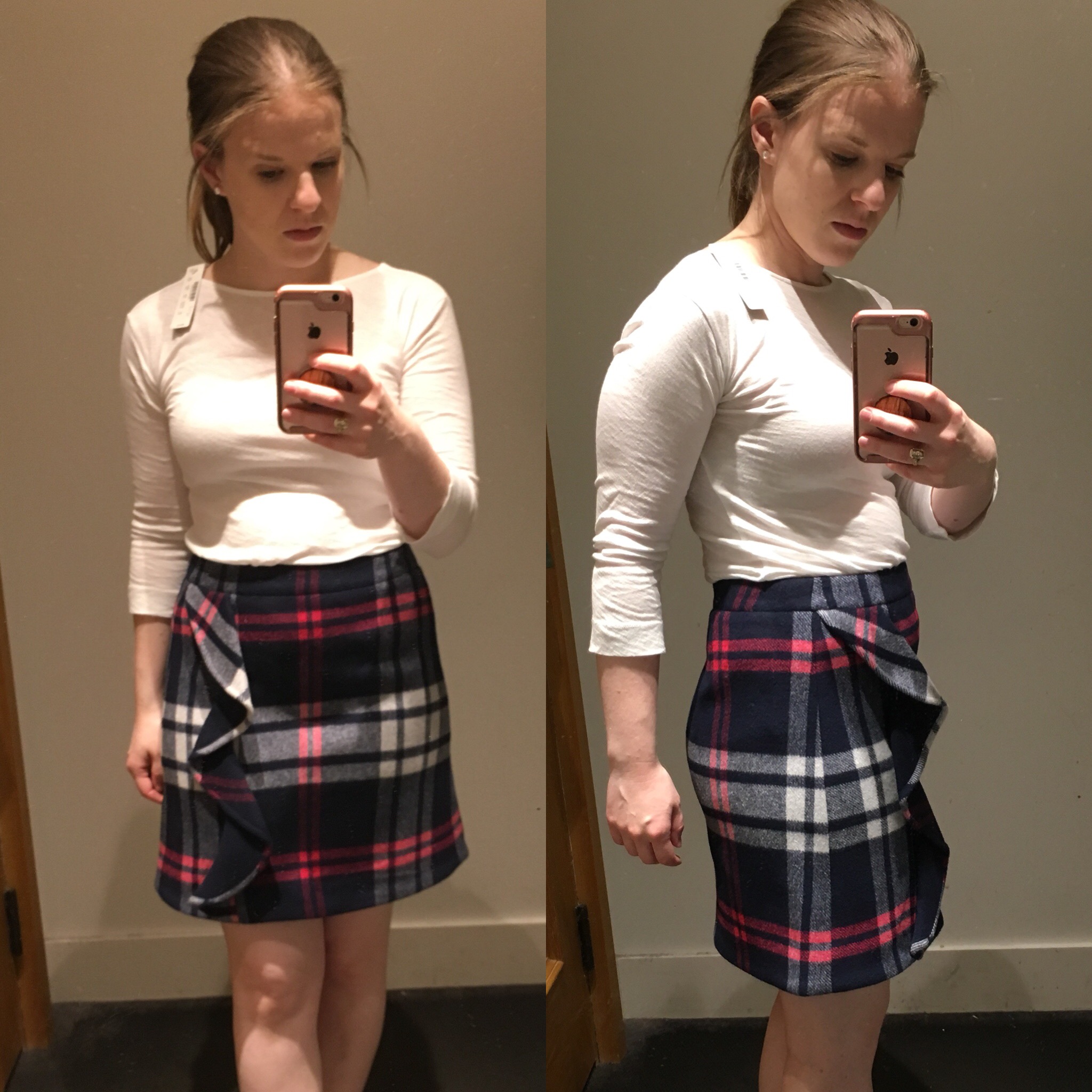 Shopping Reviews, Vol. 49: The J.Crew Dressing Room | Something Good, @danaerinw , JCrew Plaid ruffle mini skirt in double-serge wool_Something Good