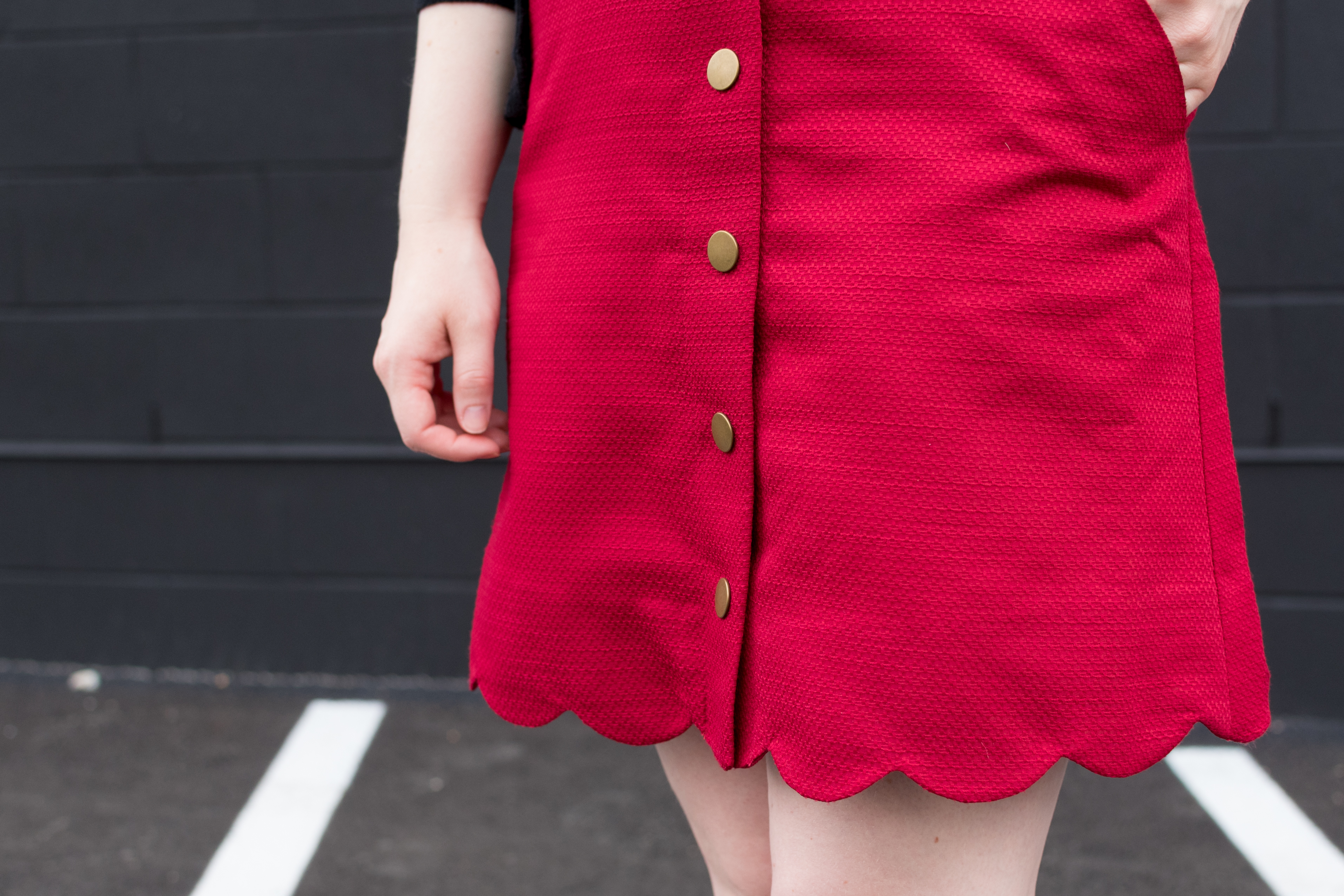 The Perfect Skirt to Transition Your Outfit From Summer to Fall | Something Good, @danaerinw , red scalloped skirt, 