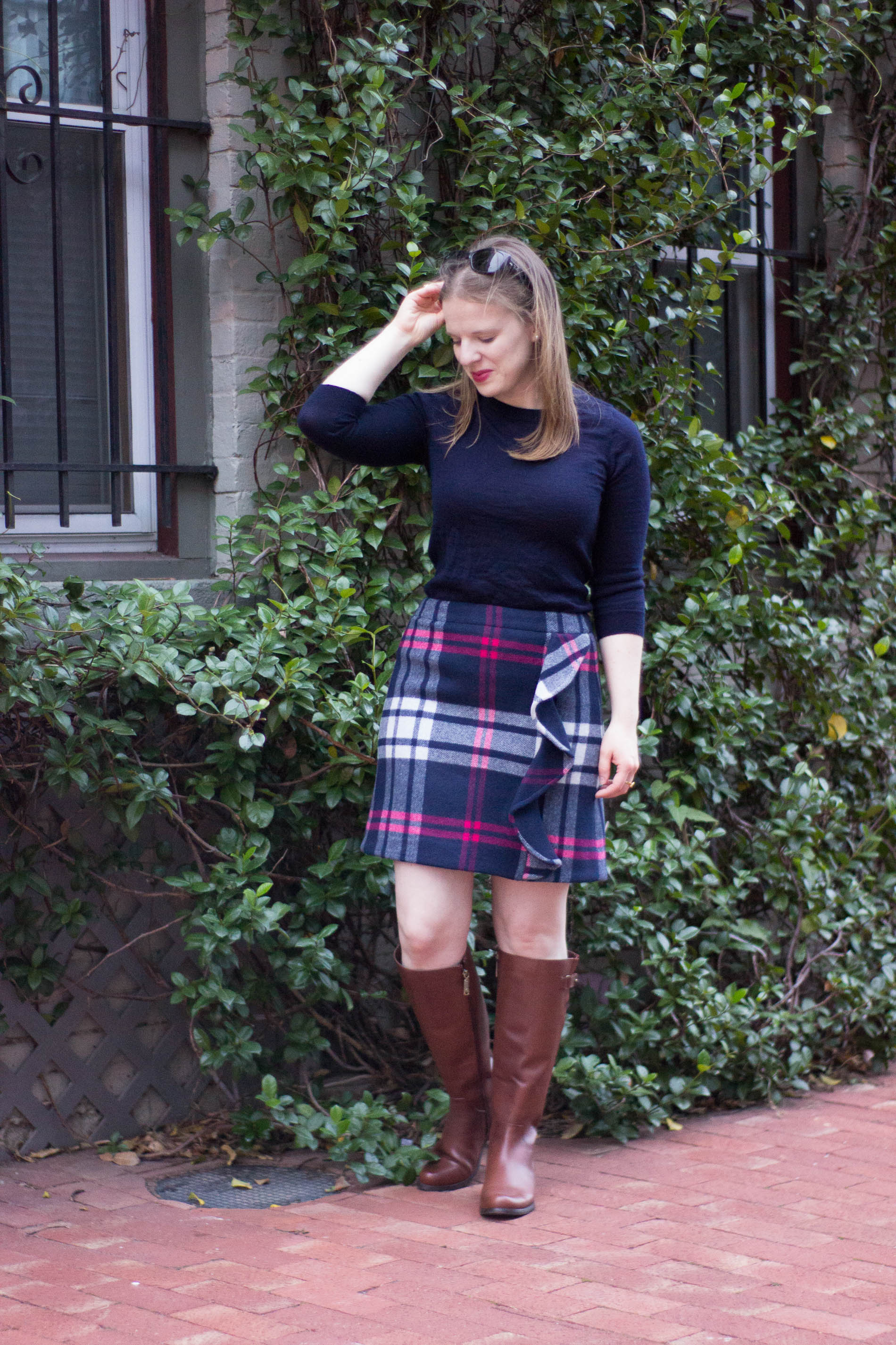 The 5 Days to Holiday Savings Challenge | Something Good, @danaerinw , j.crew skirt, navy plaid skirt