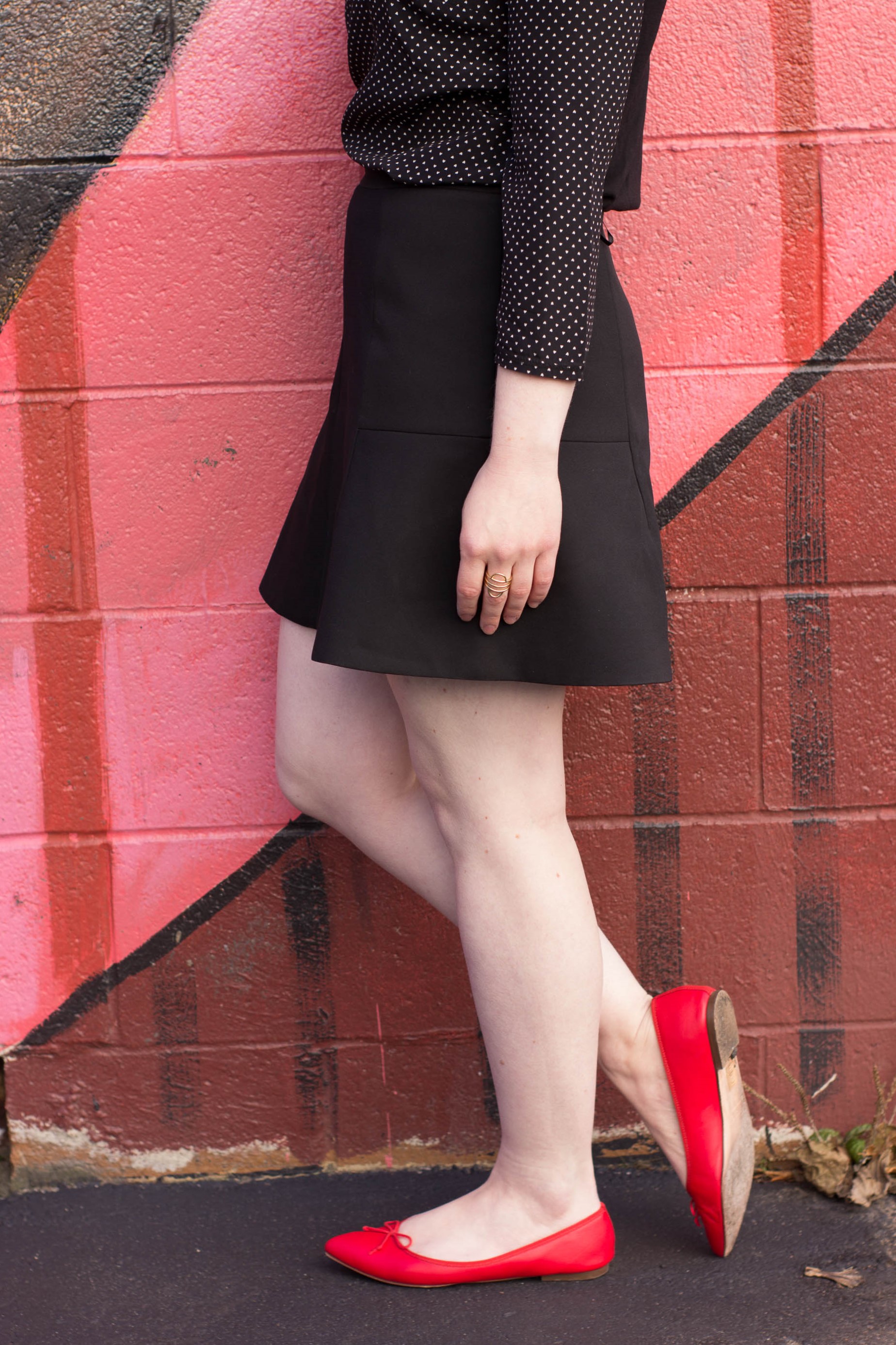 The Work Day Holiday Party with thredUP | Something Good, @danaerinw , black skirt, j.crew gemma flats, red ballet flats, thredup shoes, thredup j.crew shoes, j.crew skirts