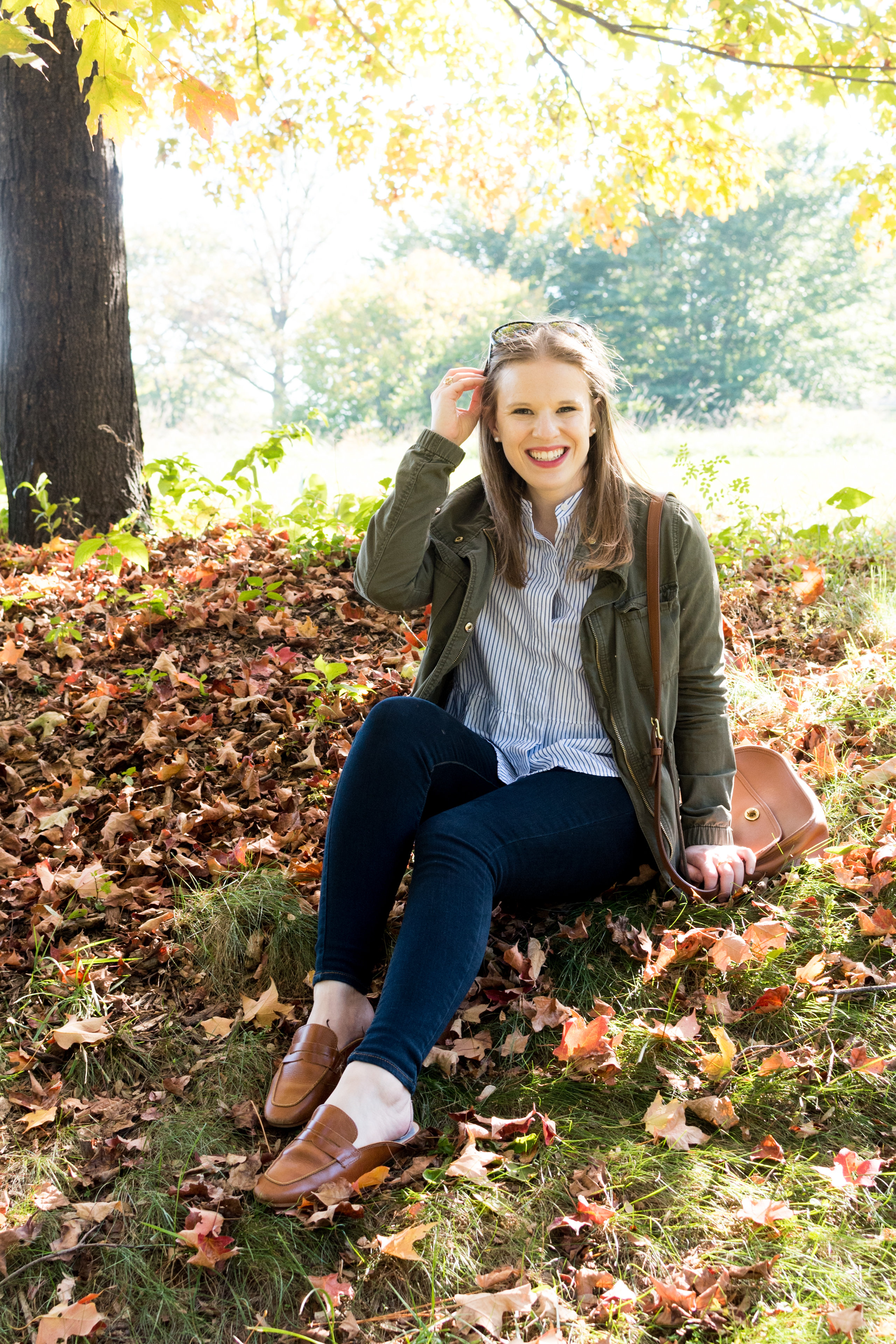 Blogger Style Two Ways: How To Style Your Utility Jacket | Something Good | A DC Style and Lifestyle Blog on a Budget, @danaerinw, @danaerinw , fall fashion, style, women's fashion, women's clothing, utility jacket, jeans, american eagle outfitters, jeggings, mules, loafers, button up top, madewell, coach bag