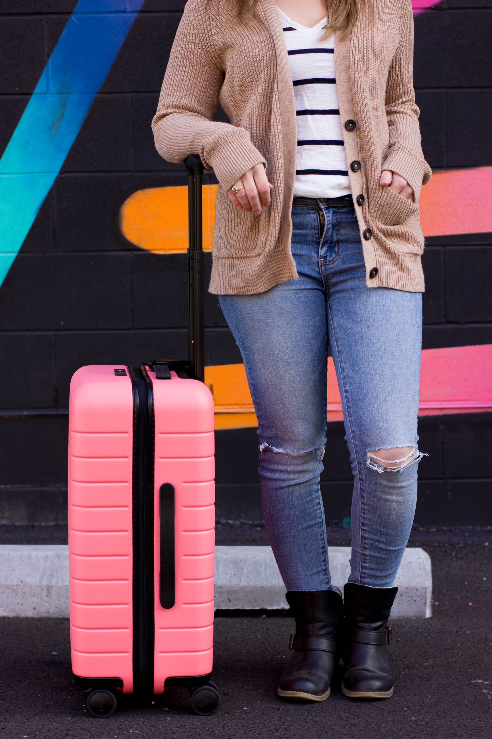 DC woman blogger with Away luggage