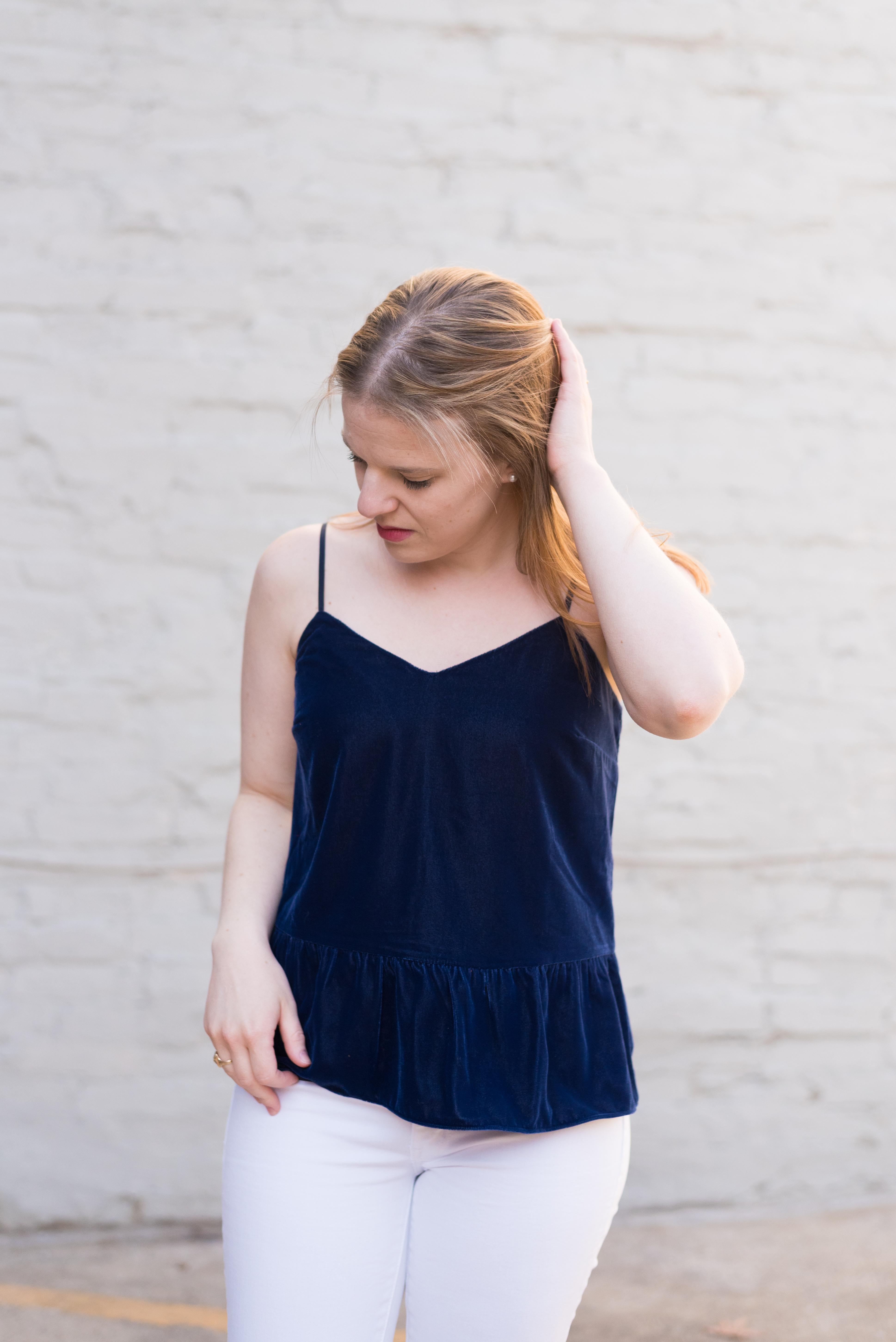 How to Make New Years Eve Plans at the Last Minute (and on a budget!) | Something Good, @danaerinw , navy peplum cami, white denim