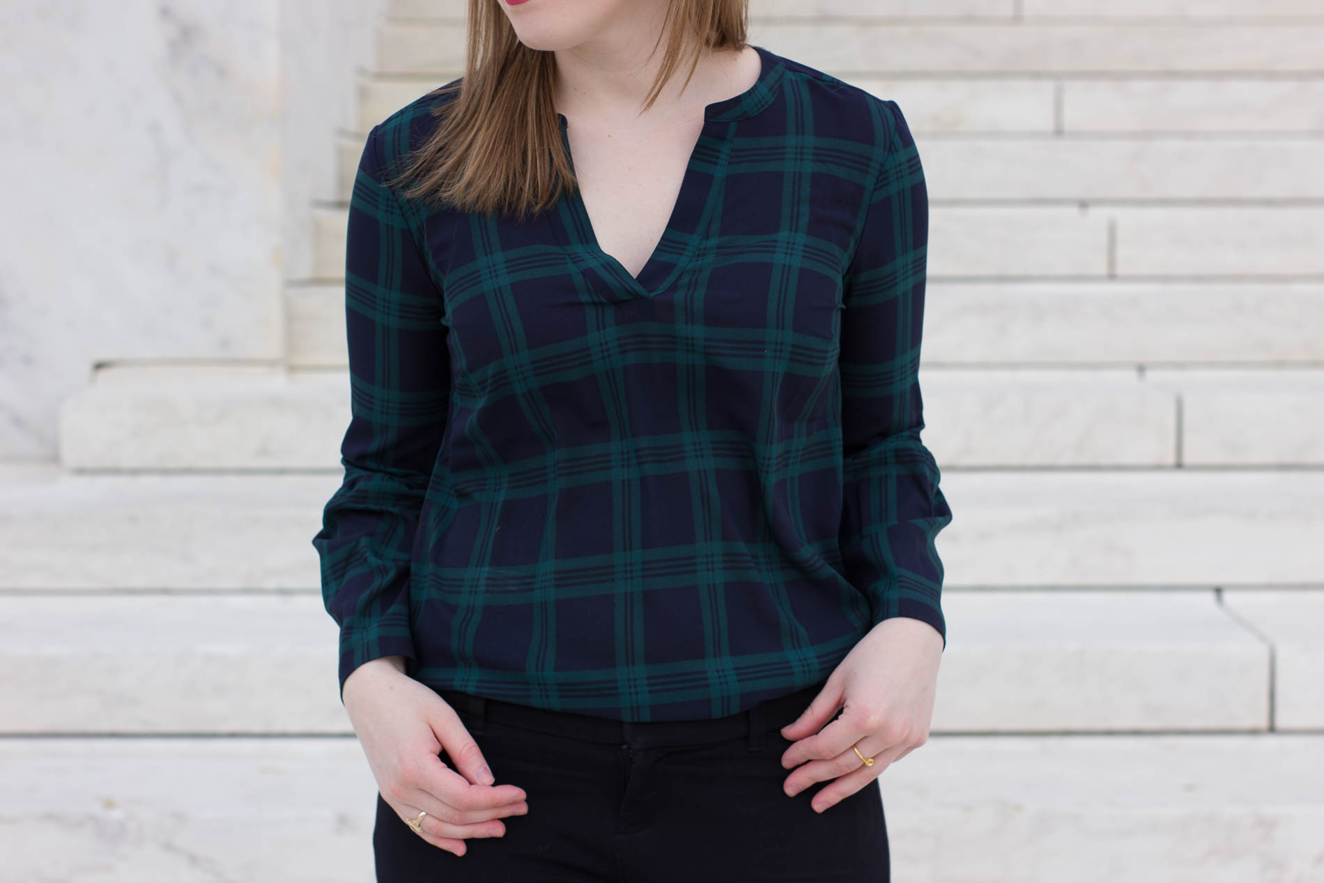 The Office Holiday Party | Something Good, @danaerinw, blackwatch plaid top