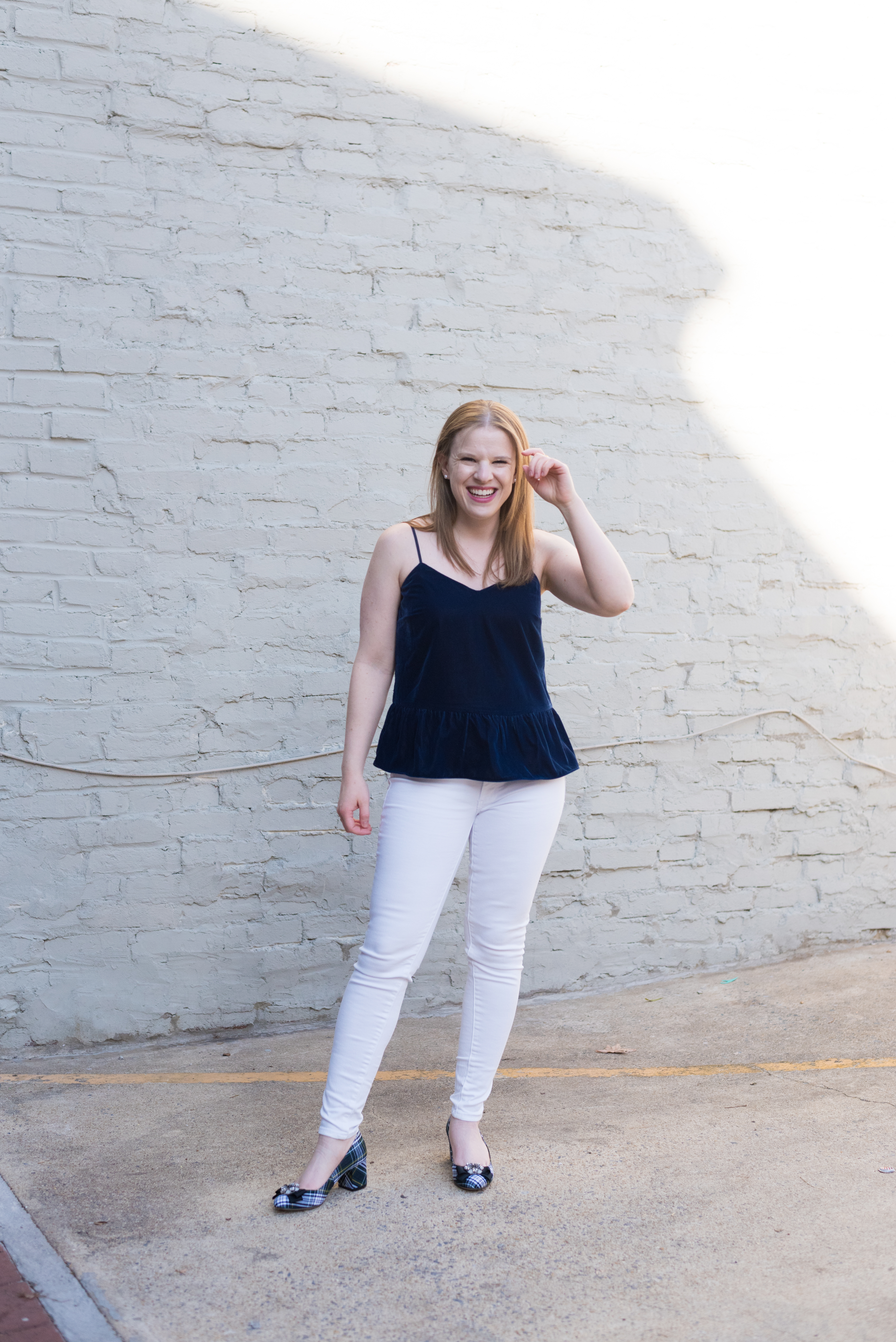 DC woman blogger wearing plaid heels