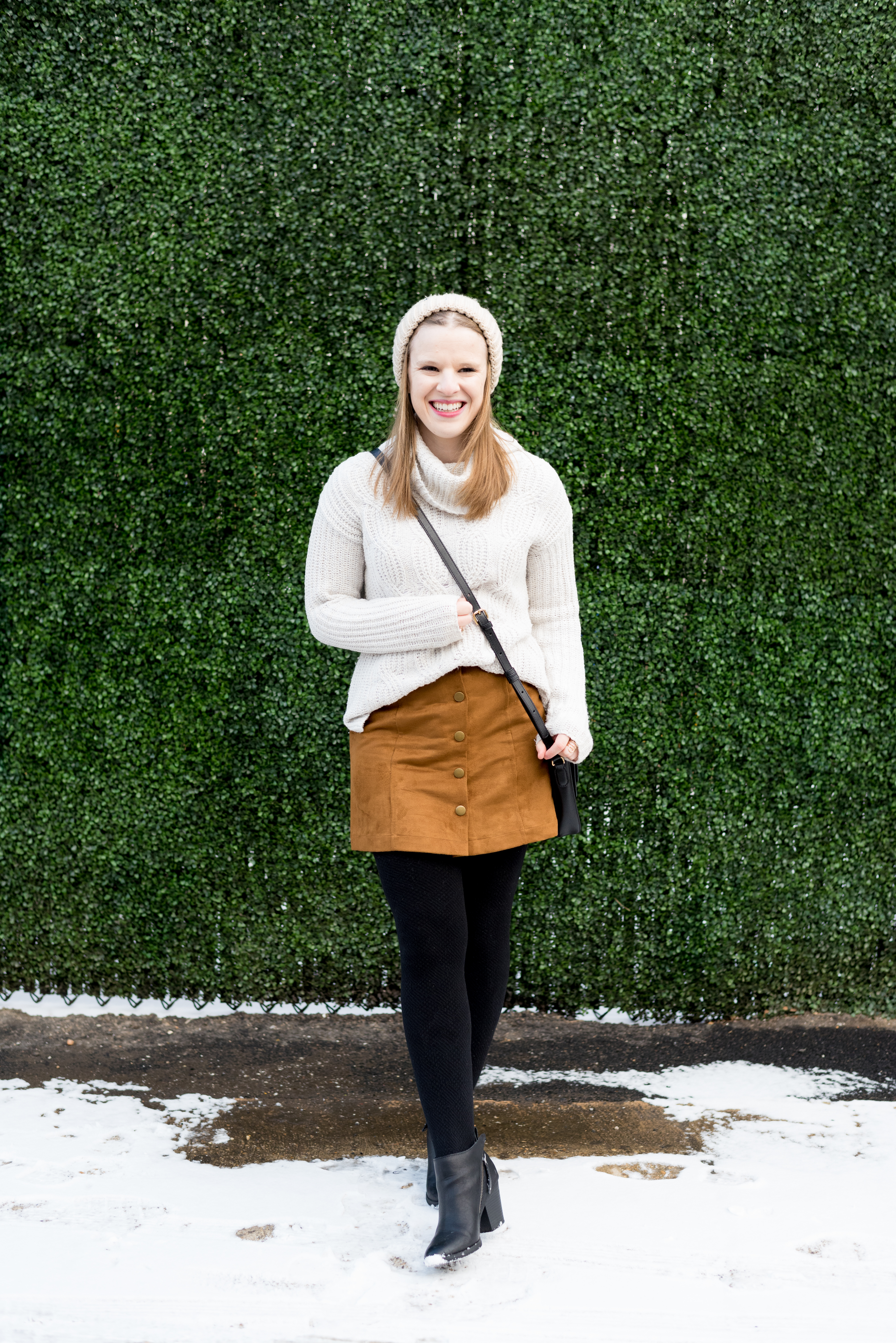 The Podcasts You Need to Listen to in 2018 | Something Good, @danaerinw , women's fashion, women's winter fashion, old navy suede skirt, turtleneck sweater, knitted sweater, faux suede skirt, black tights