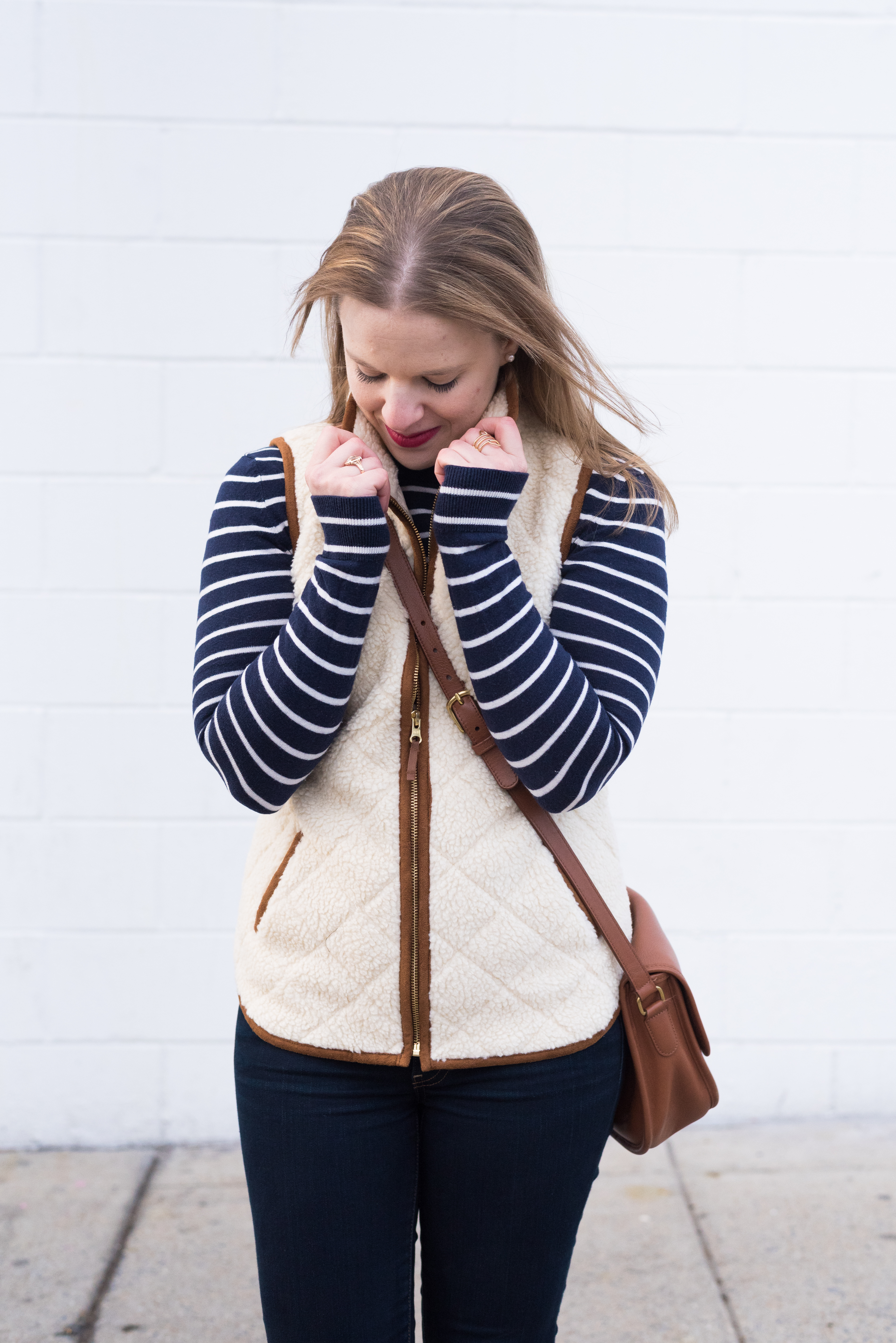 What I Learned From You | Something Good, @danaerinw, sweater, brown bag, white vest, brown and white vests, blue and white stripes blue and white sweater