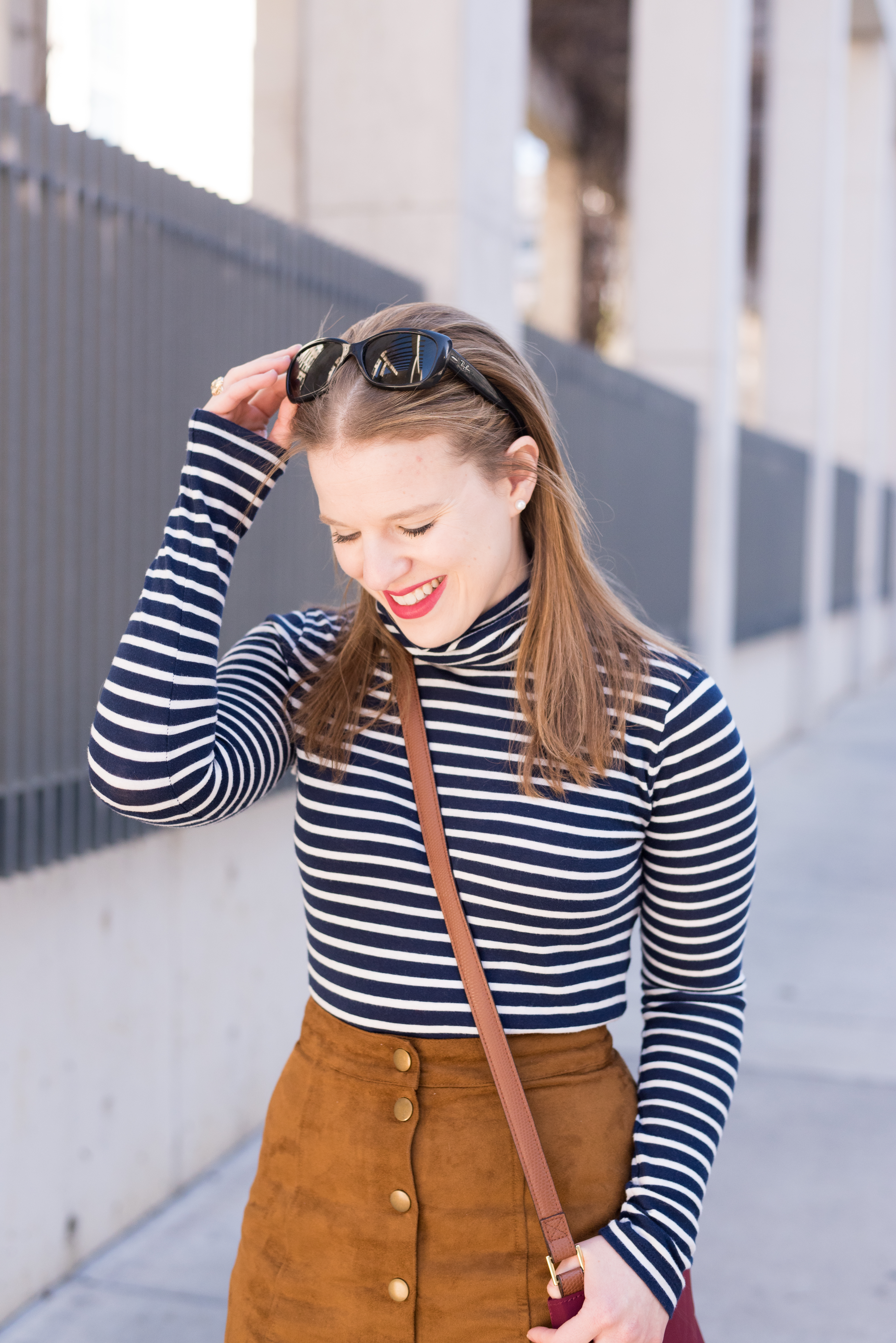 j.crew factory tissue turtleneck, striped turtleneck, sunglasses, ray-ban sunglasses