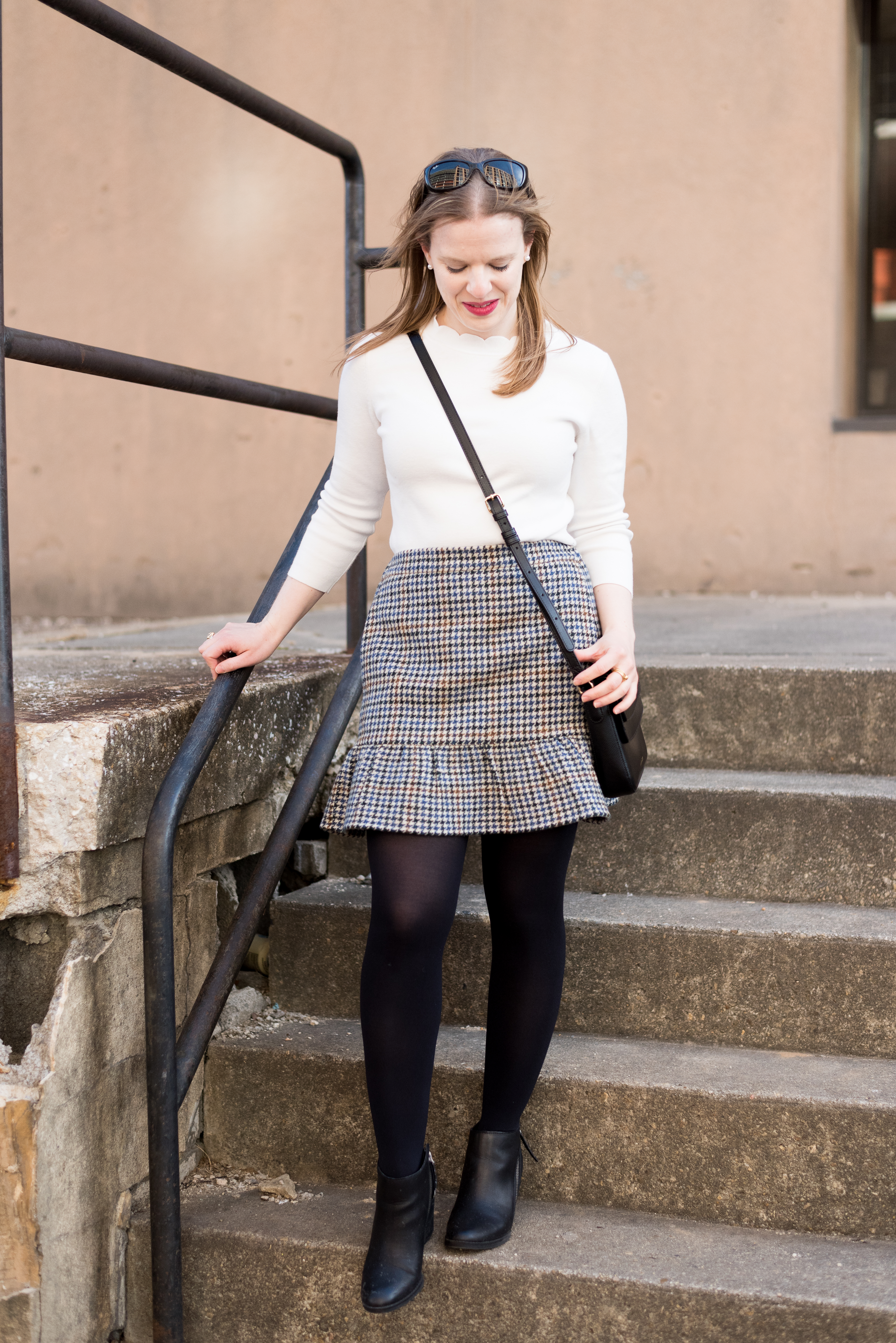 The Perfect Work Outfit for Weird Winter Weather | Something Good, @danaerinw , houndstooth skirt