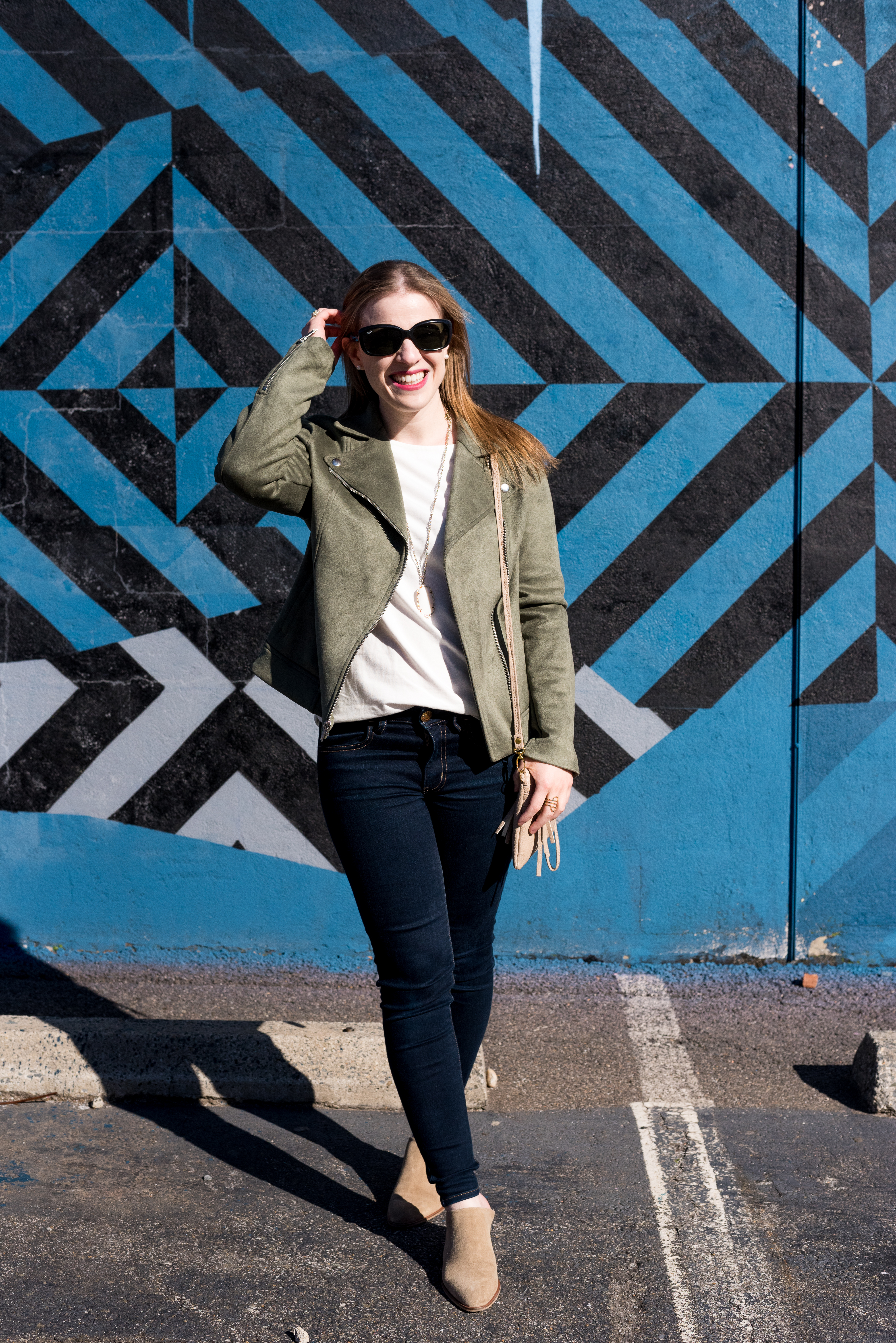 dc female fashion blogger wearing Old Navy moto jacket for women