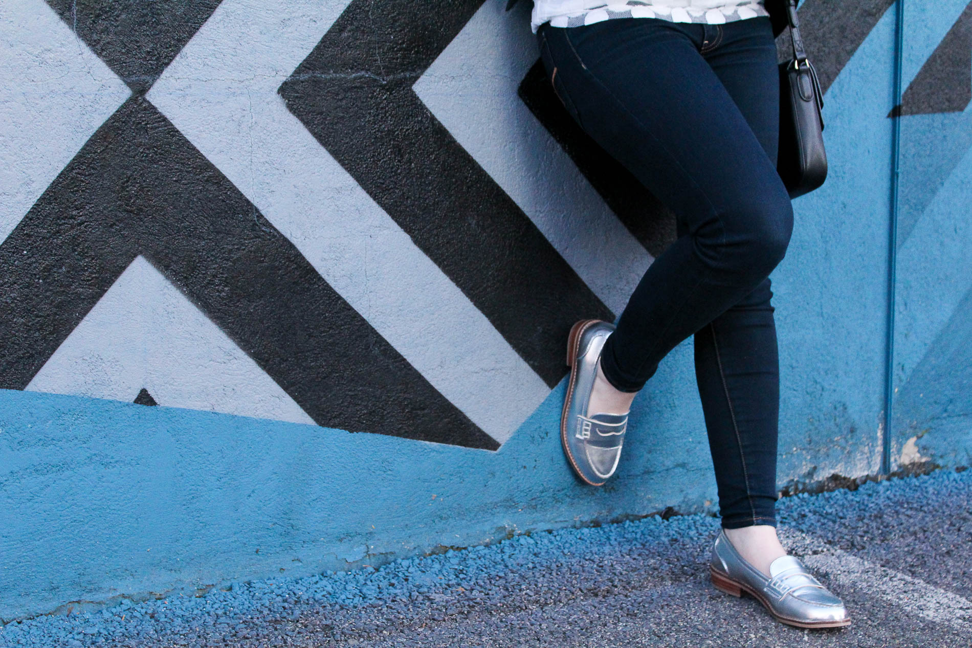 Silver loafers Steve Madden, woman wearing shoes