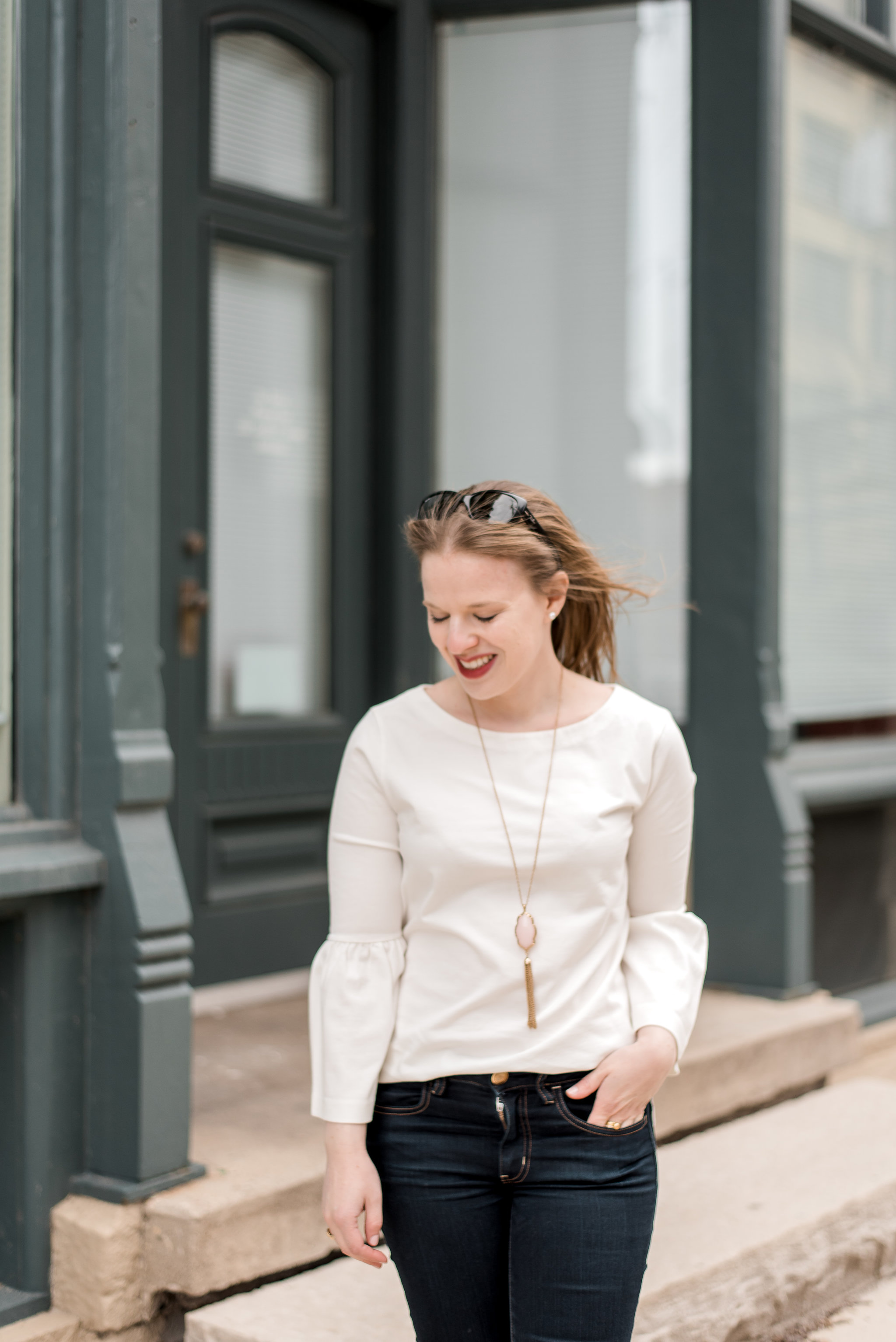 dc woman style blogger wearing Bell sleeves J Crew Factory tshirt