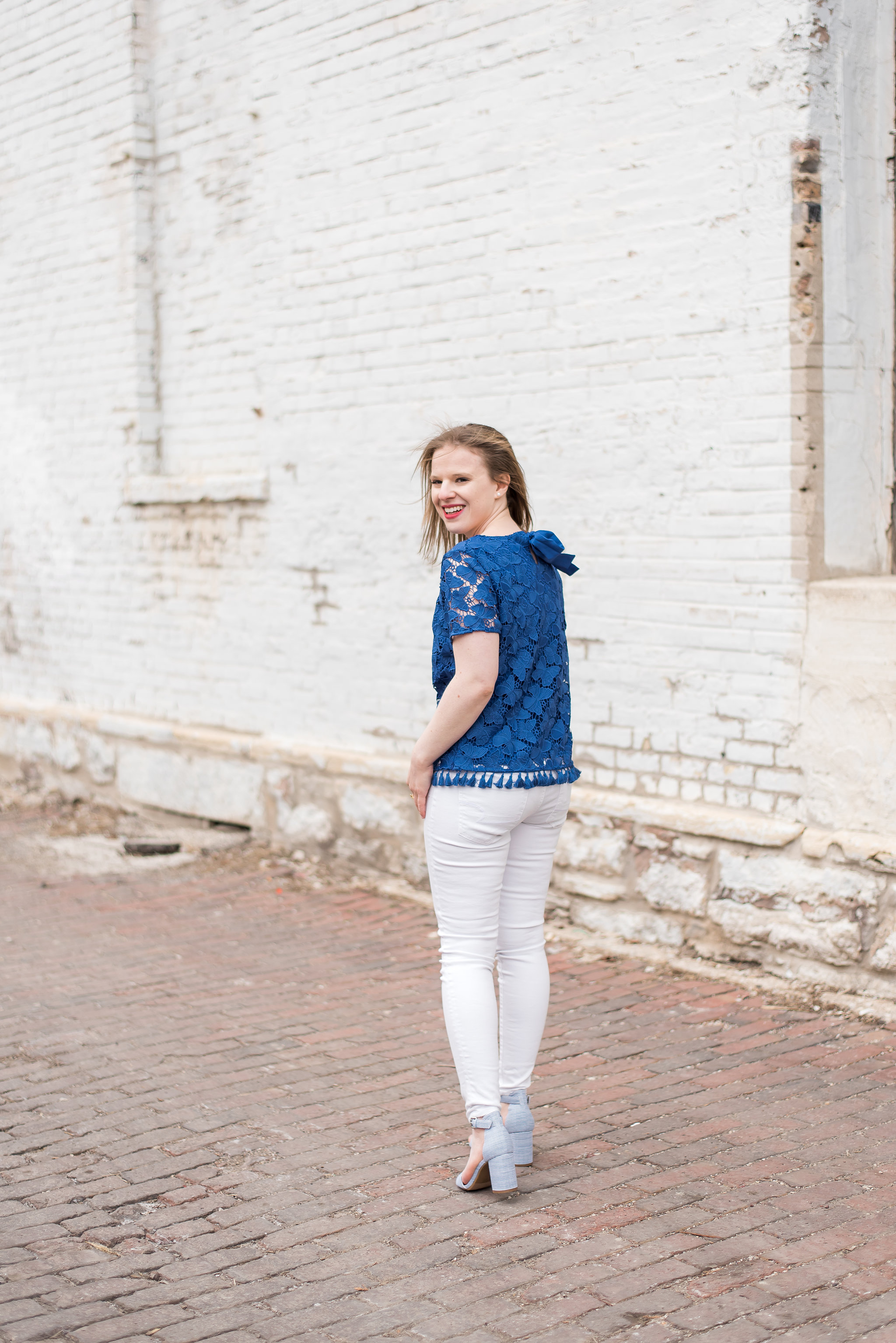 dc blogger woman wearing Bow Talbots tassel-hem top