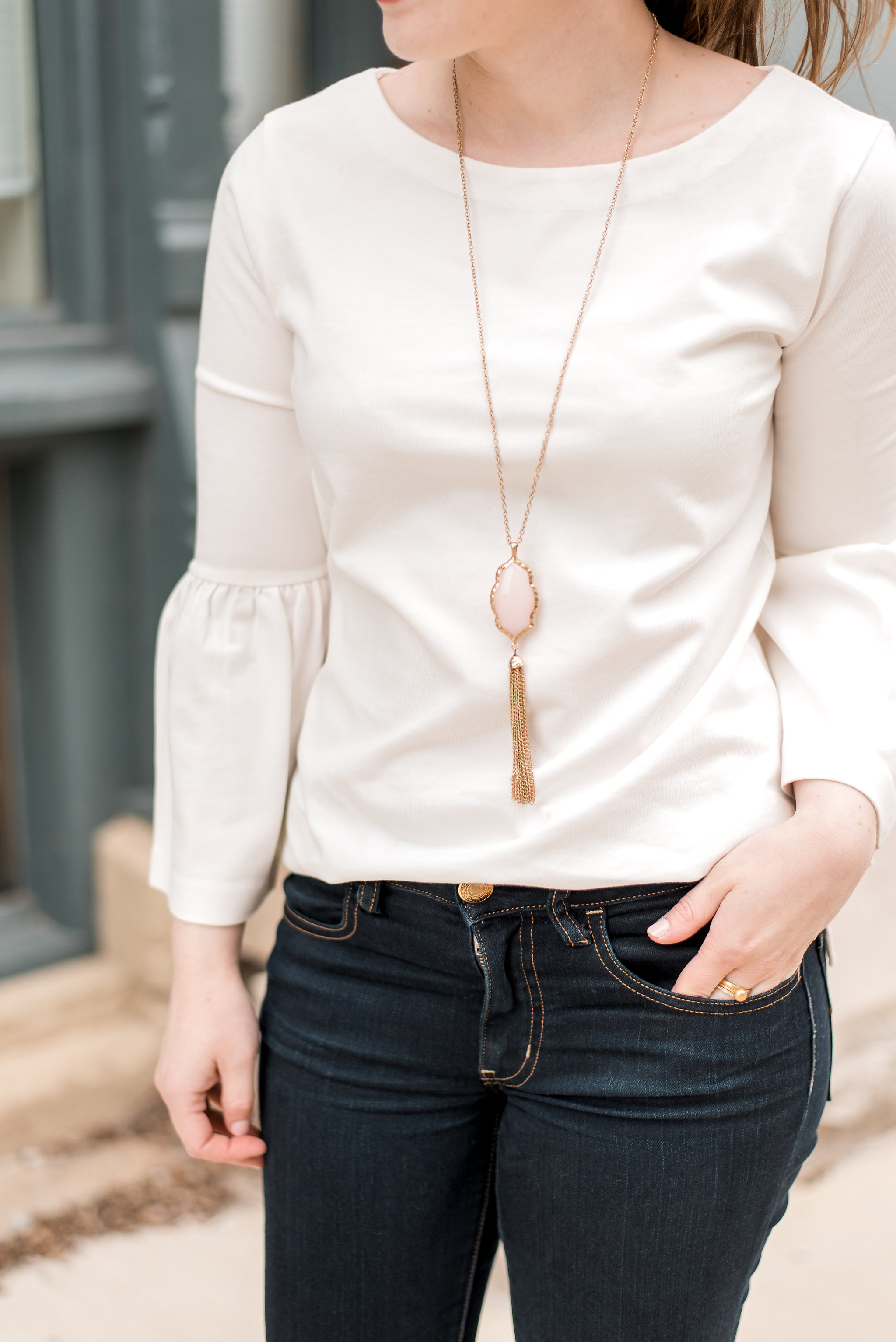 dc woman style blogger wearing J Crew Factory bell-sleeve t-shirt