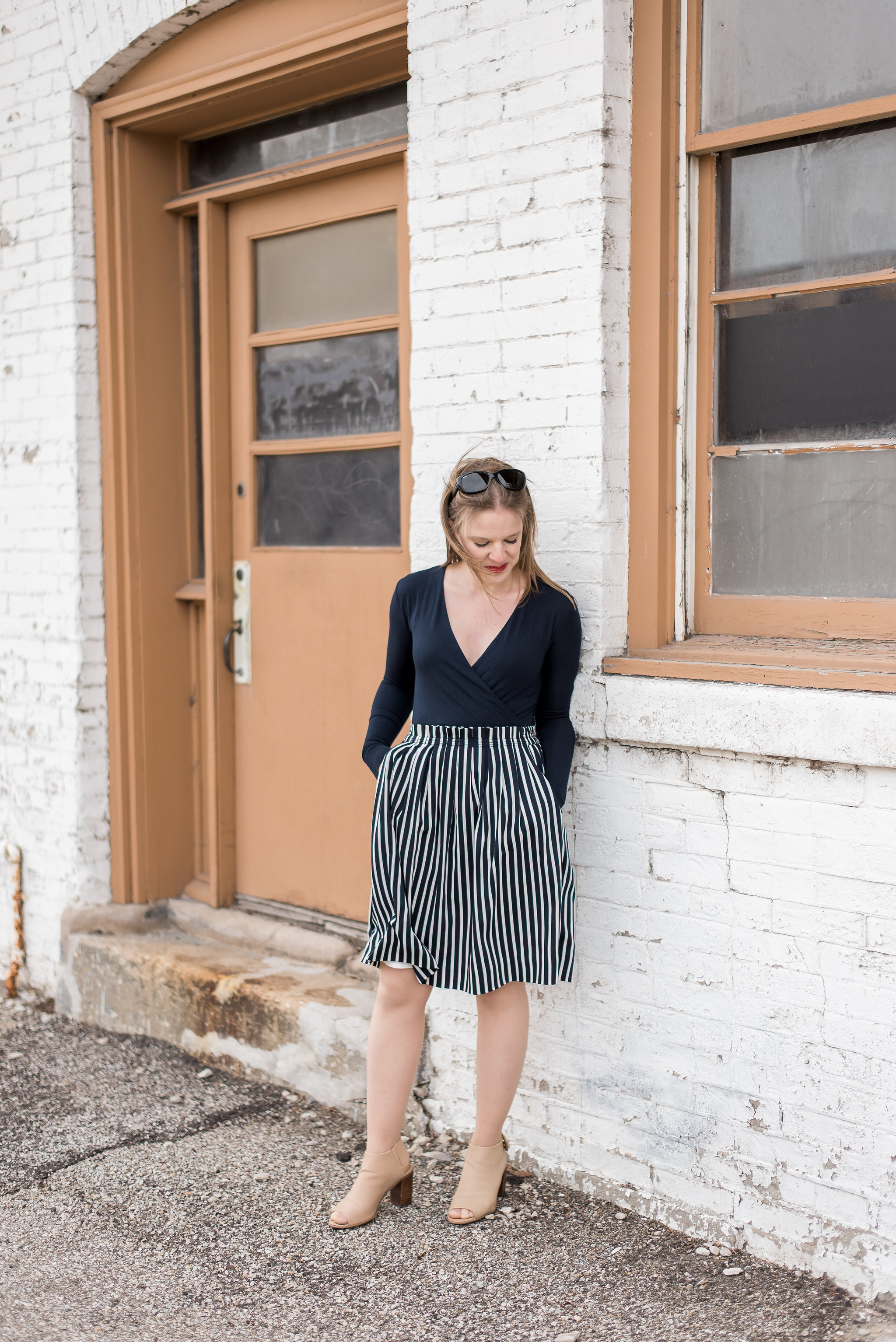 dc blogger woman wearing J Crew wrap bodysuit