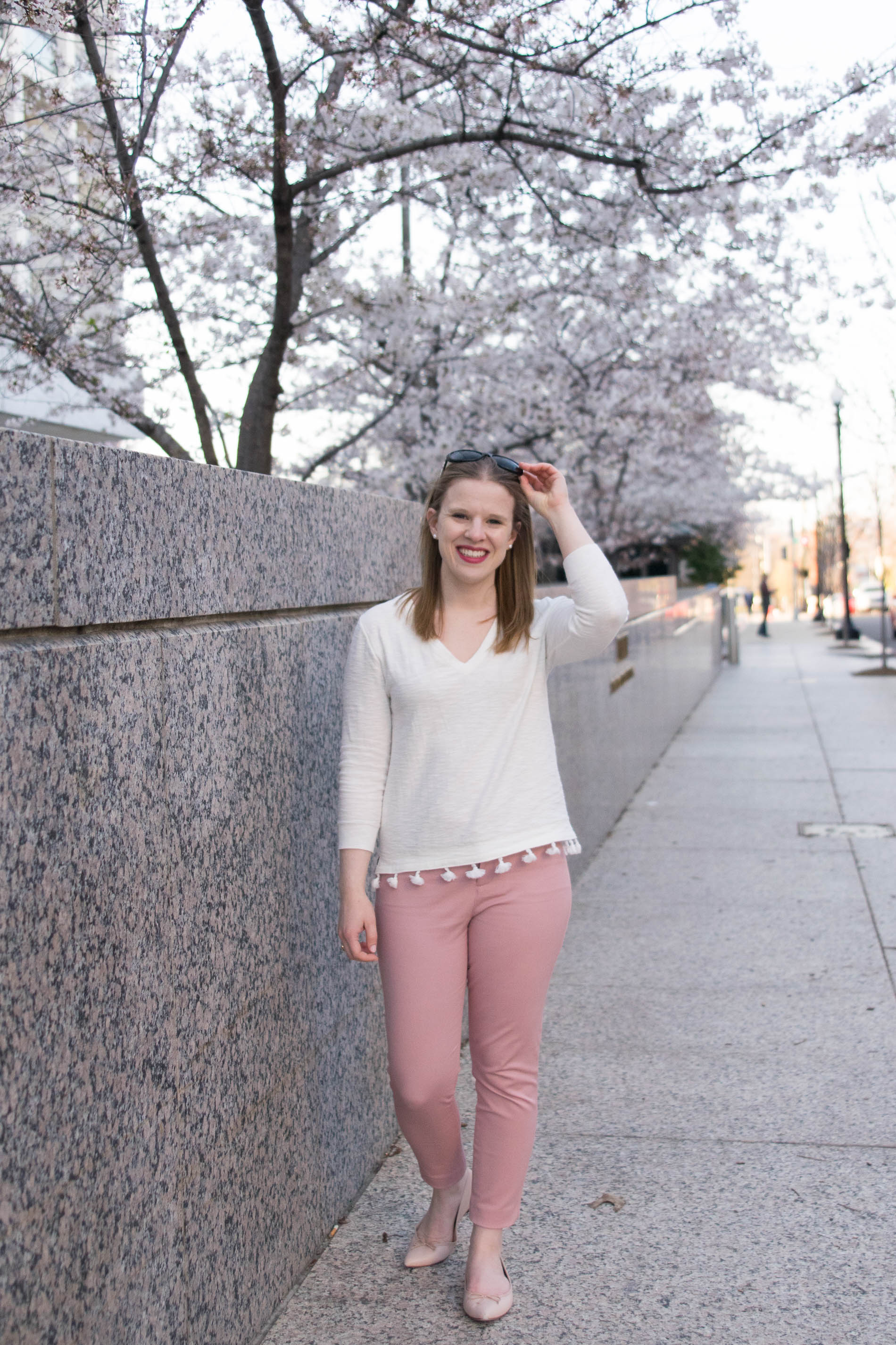 dc woman style blogger wearing J.Crew Factory Tassel Hem Sweater Ivory