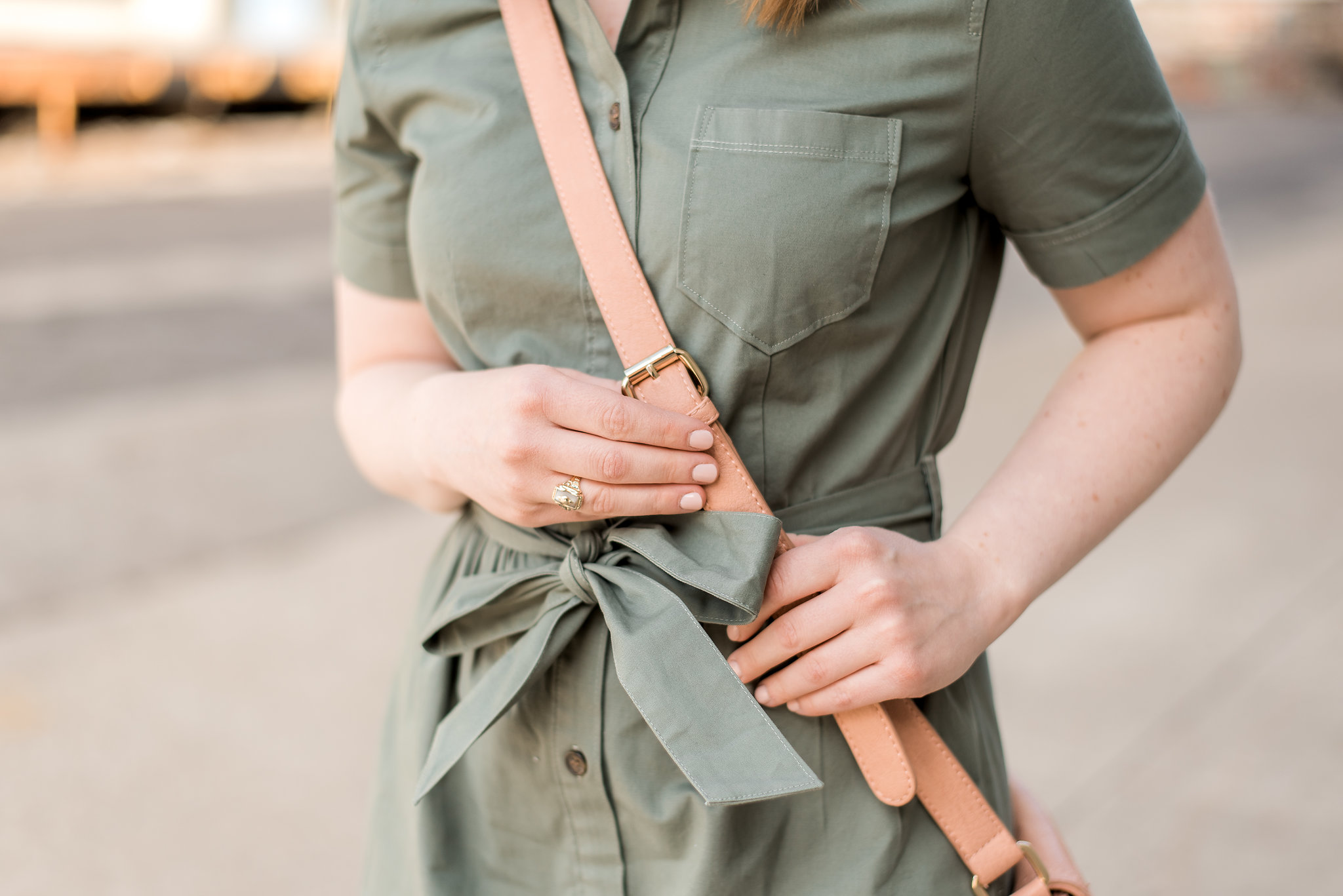 dc style fashion blogger wearing J Crew Factory belted shirt dress front