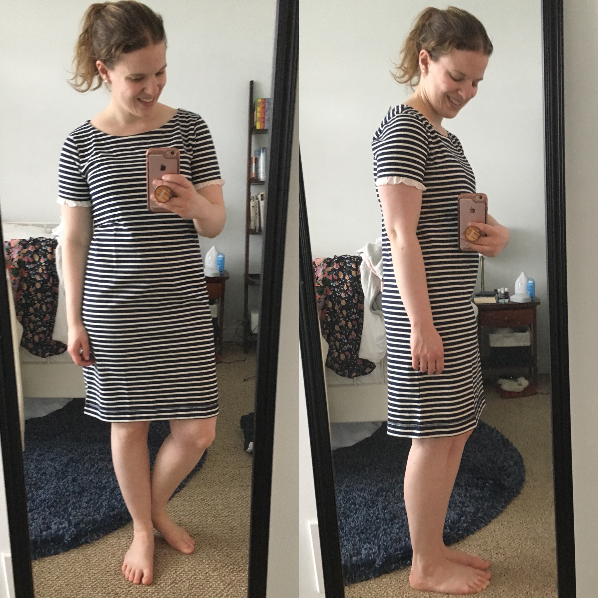 dc woman blogger wearing J.Crew Factory Striped Poplin-Trimmed Dress