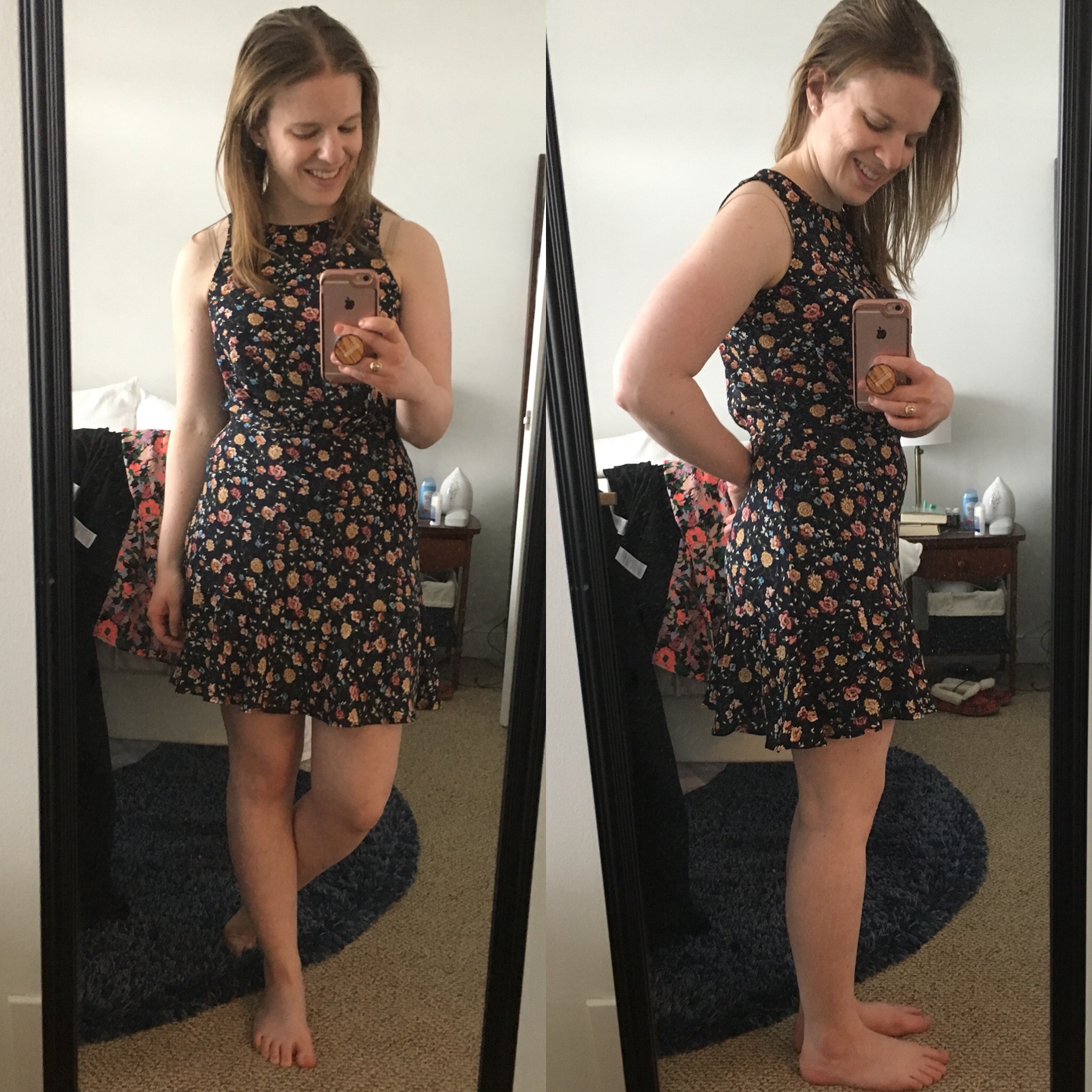 dc woman style and lifestyle blogger wearing J.Crew Mercantile ruched-waist dress in vintage floral