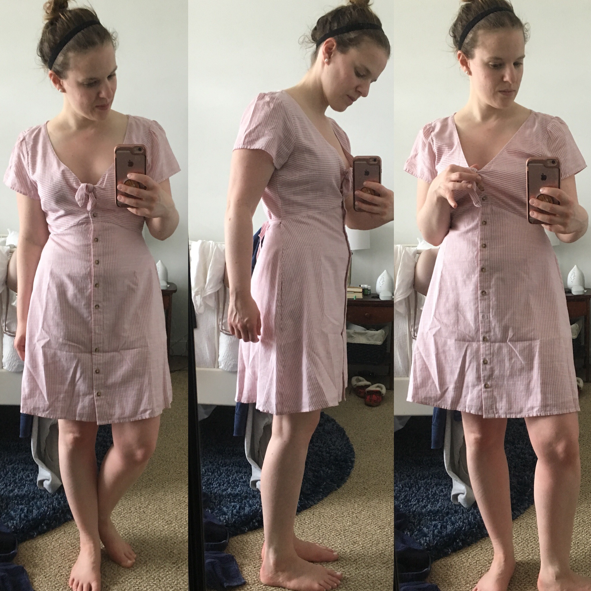 dc woman blogger wearing Abercrombie knot-front dress pink