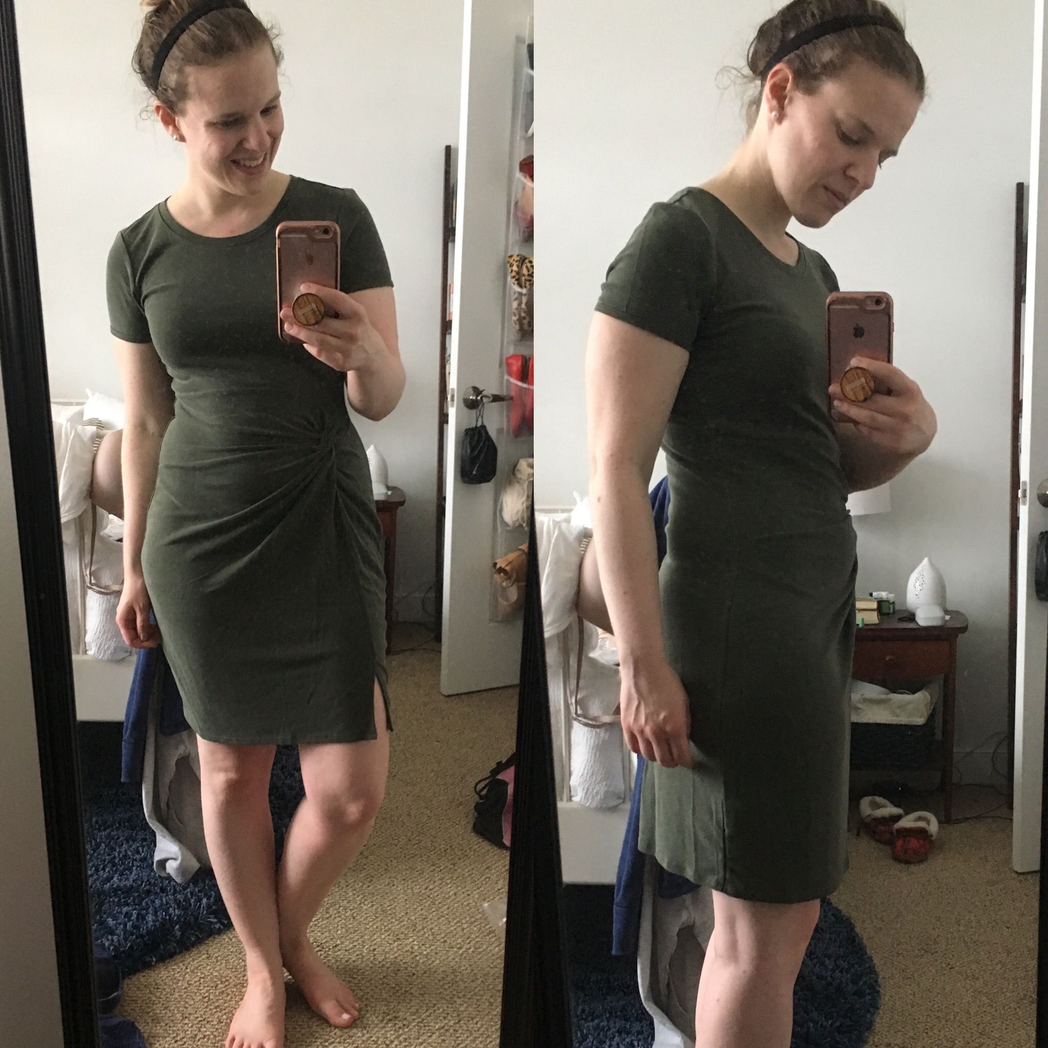 dc woman blogger wearing Abercrombie knot front tee dress