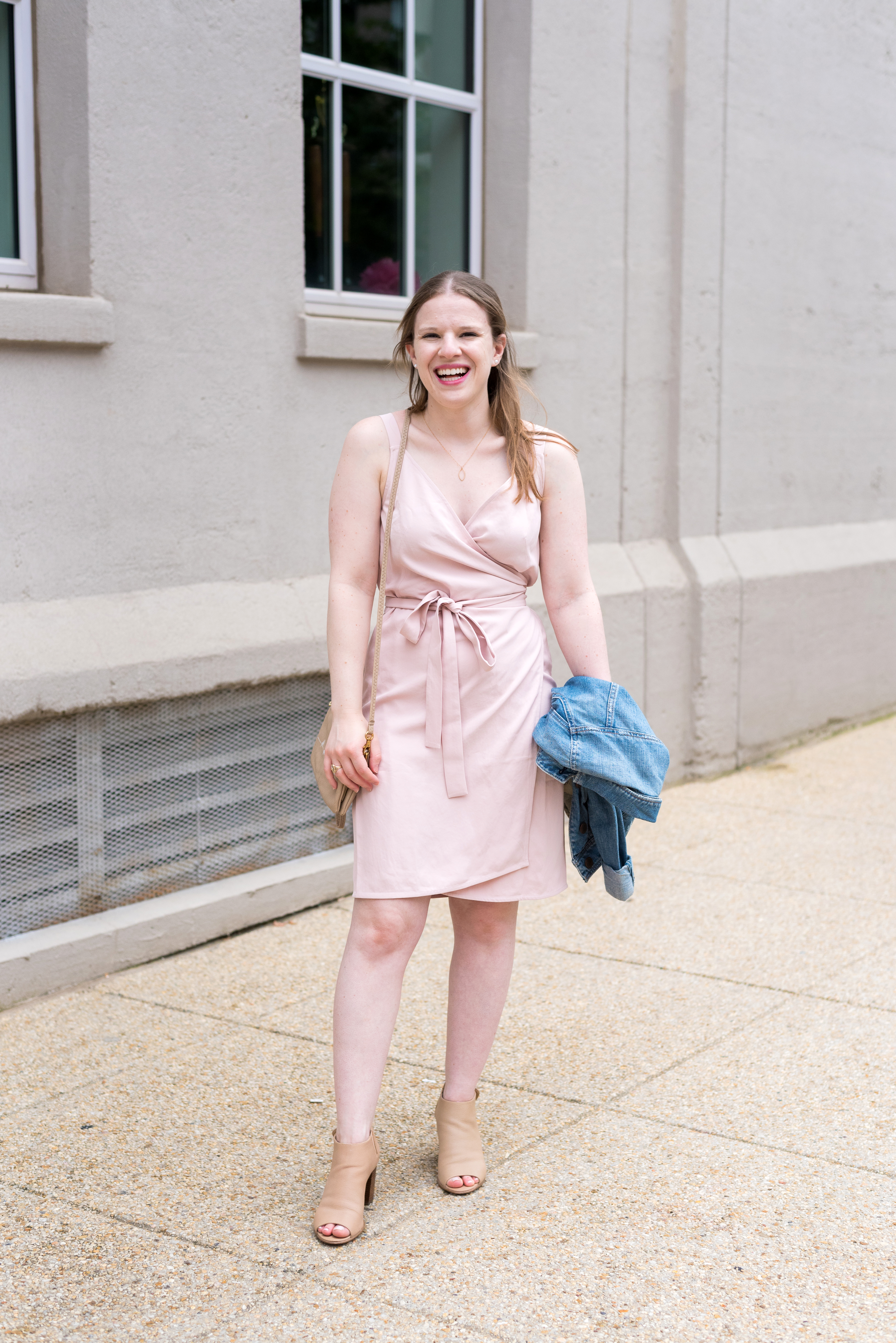 DC woman blogger wearing Everlane The Japanese GoWeave Tank Mini Wrap Dress