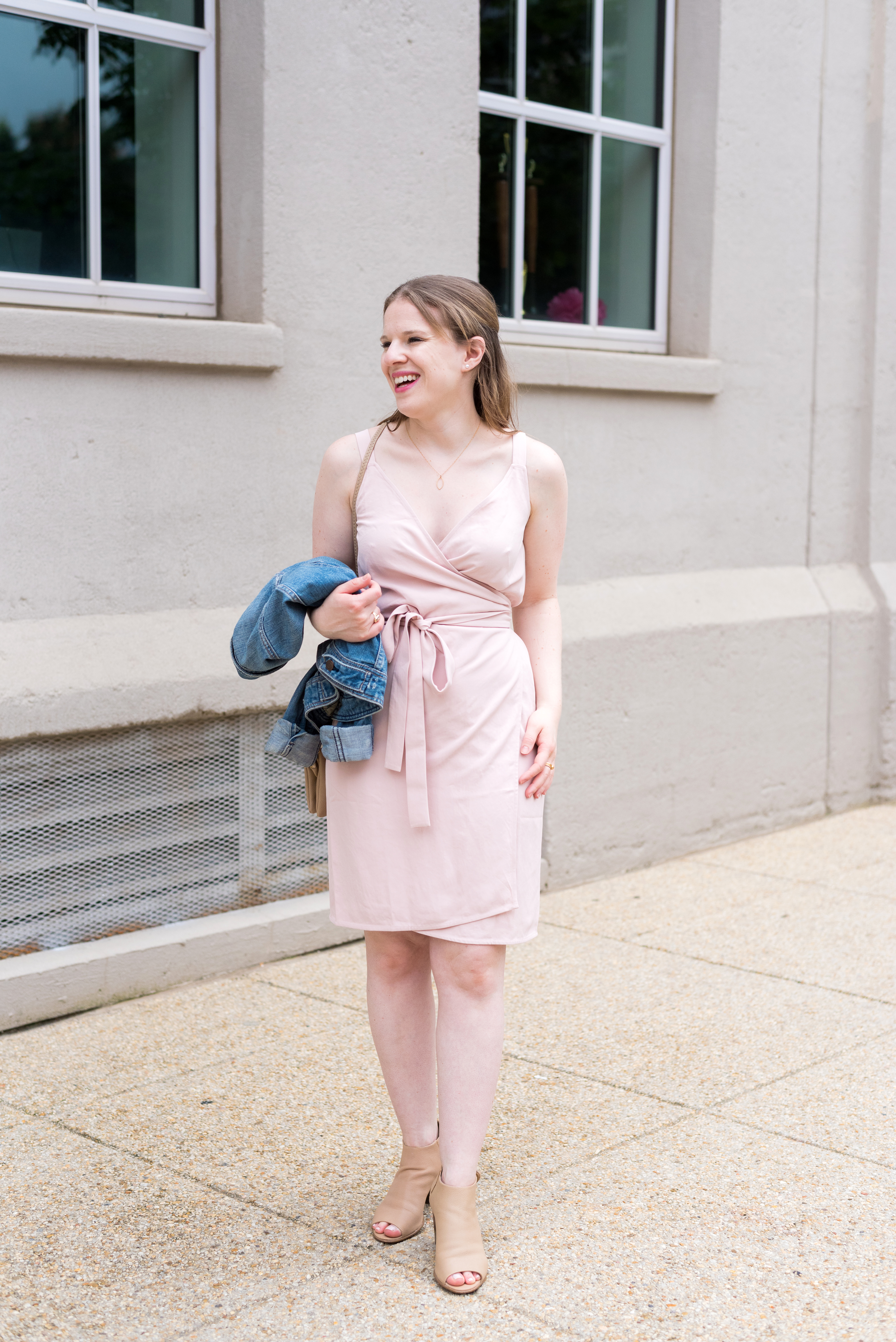 DC woman blogger wearing Everlane The Japanese GoWeave Tank Mini Wrap Dress