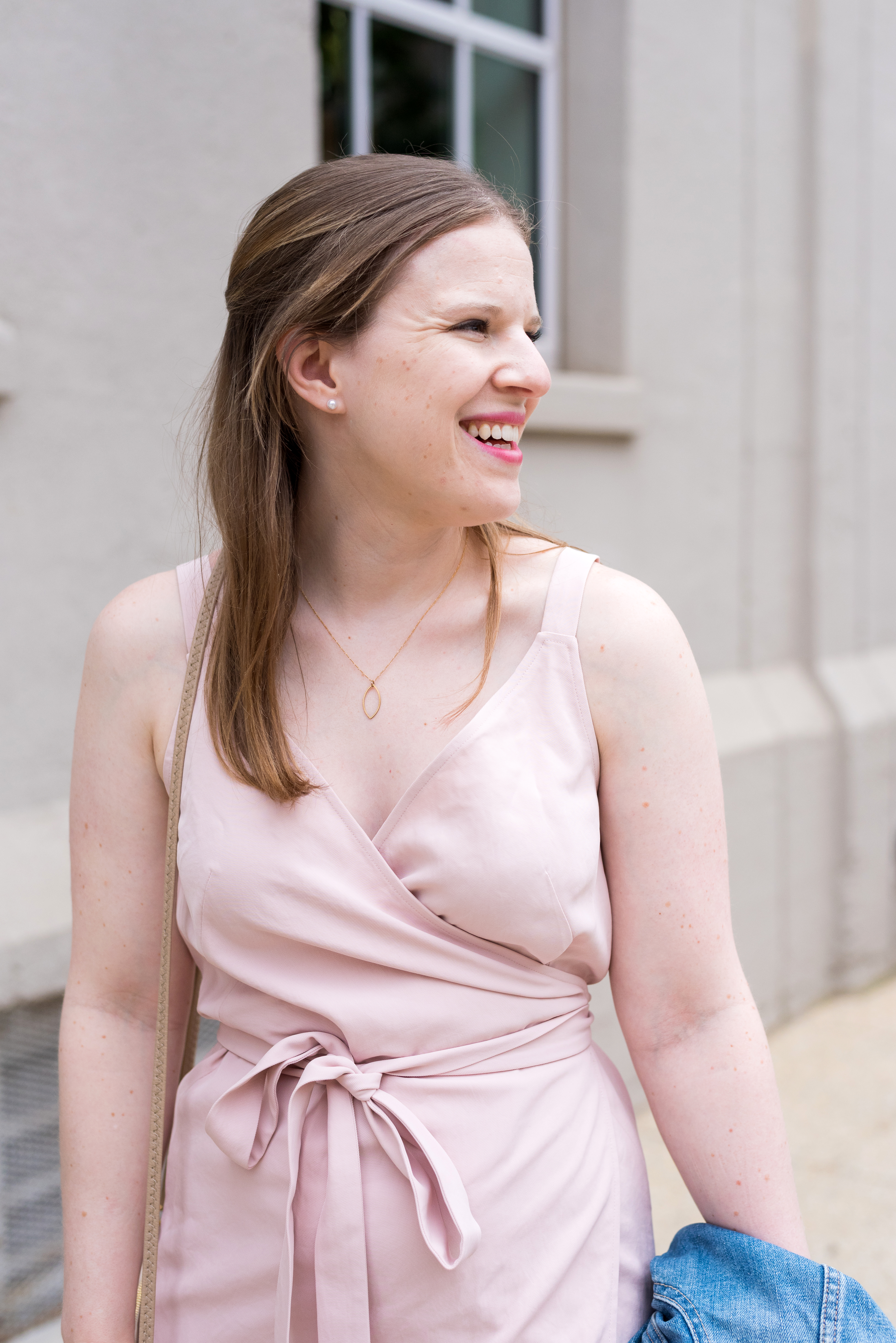 DC woman blogger wearing Everlane The Japanese GoWeave Tank Mini Wrap Dress