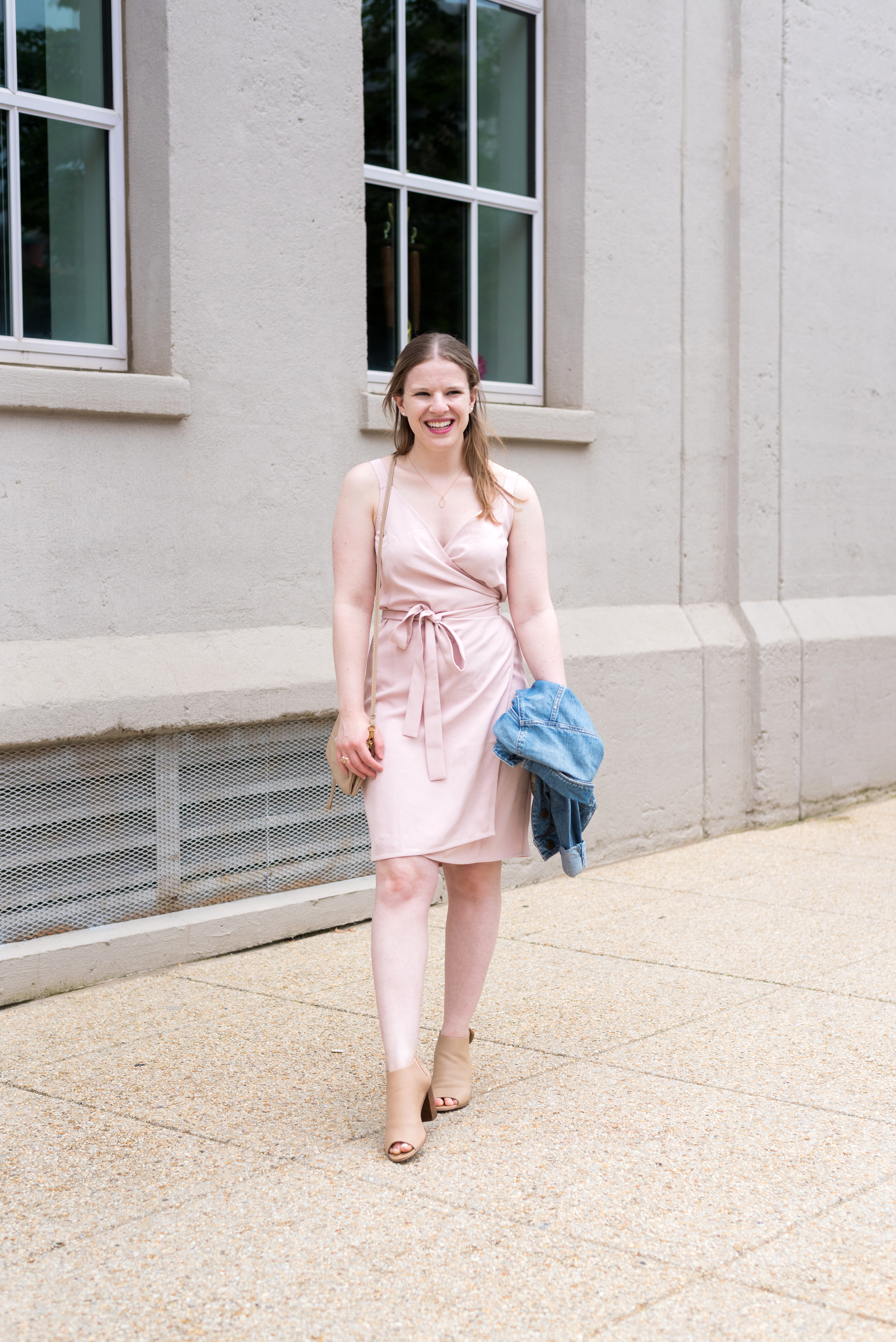 DC woman blogger wearing Everlane The Japanese GoWeave Tank Mini Wrap Dress