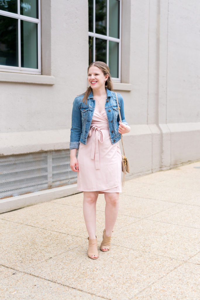 DC woman blogger wearing Everlane The Japanese GoWeave Tank Mini Wrap Dress