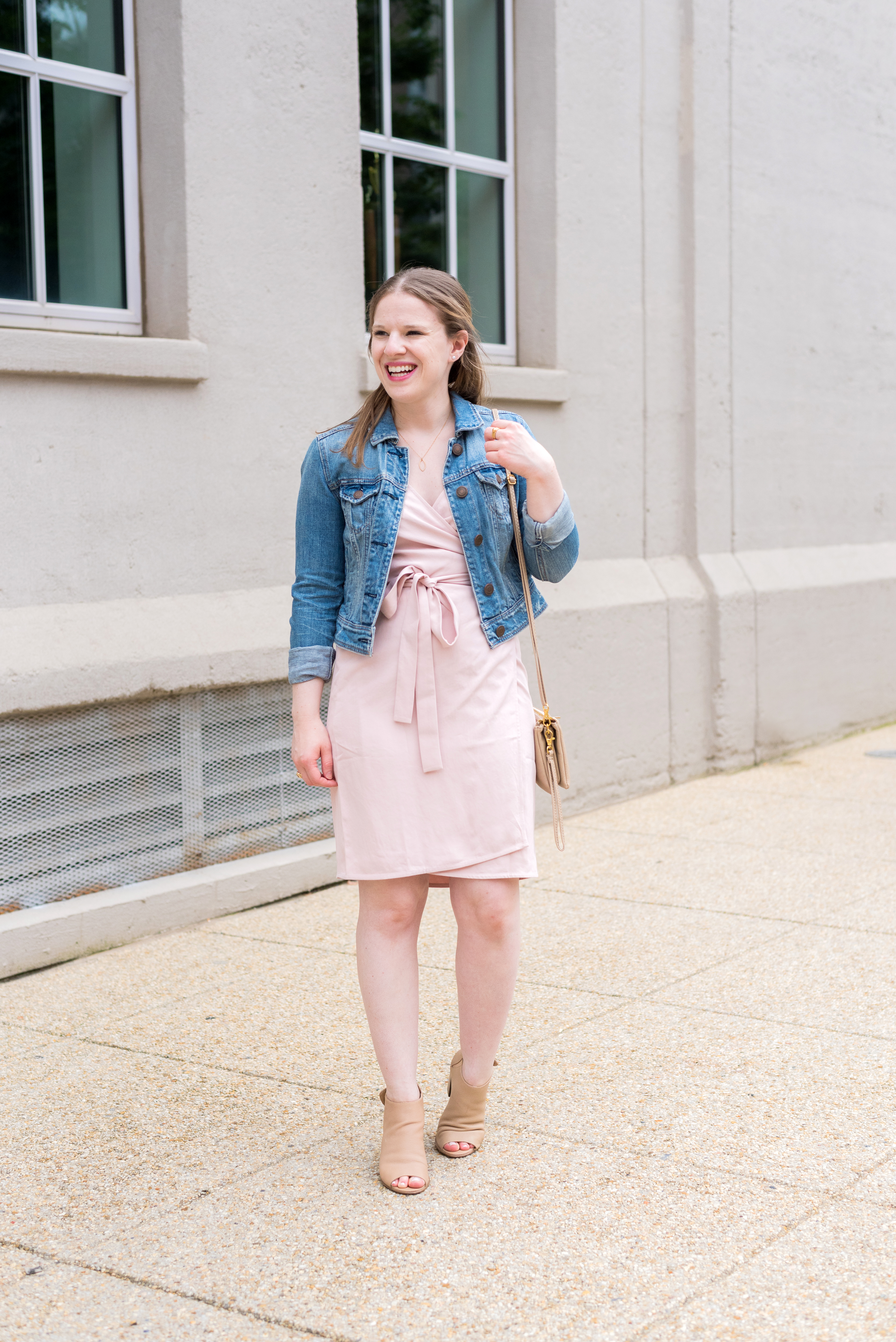 DC woman blogger wearing Everlane The Japanese GoWeave Tank Mini Wrap Dress