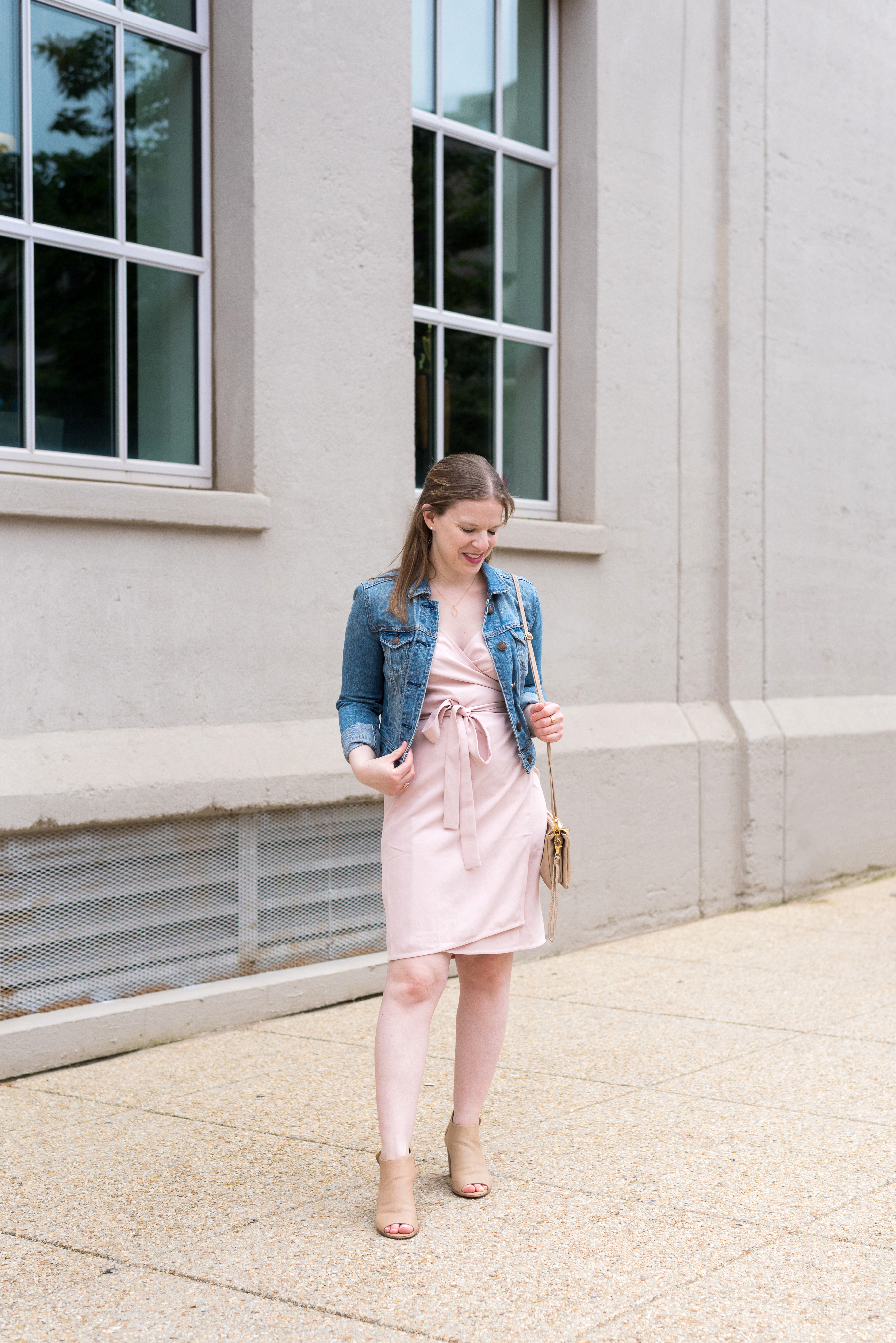 DC woman blogger wearing Everlane The Japanese GoWeave Tank Mini Wrap Dress