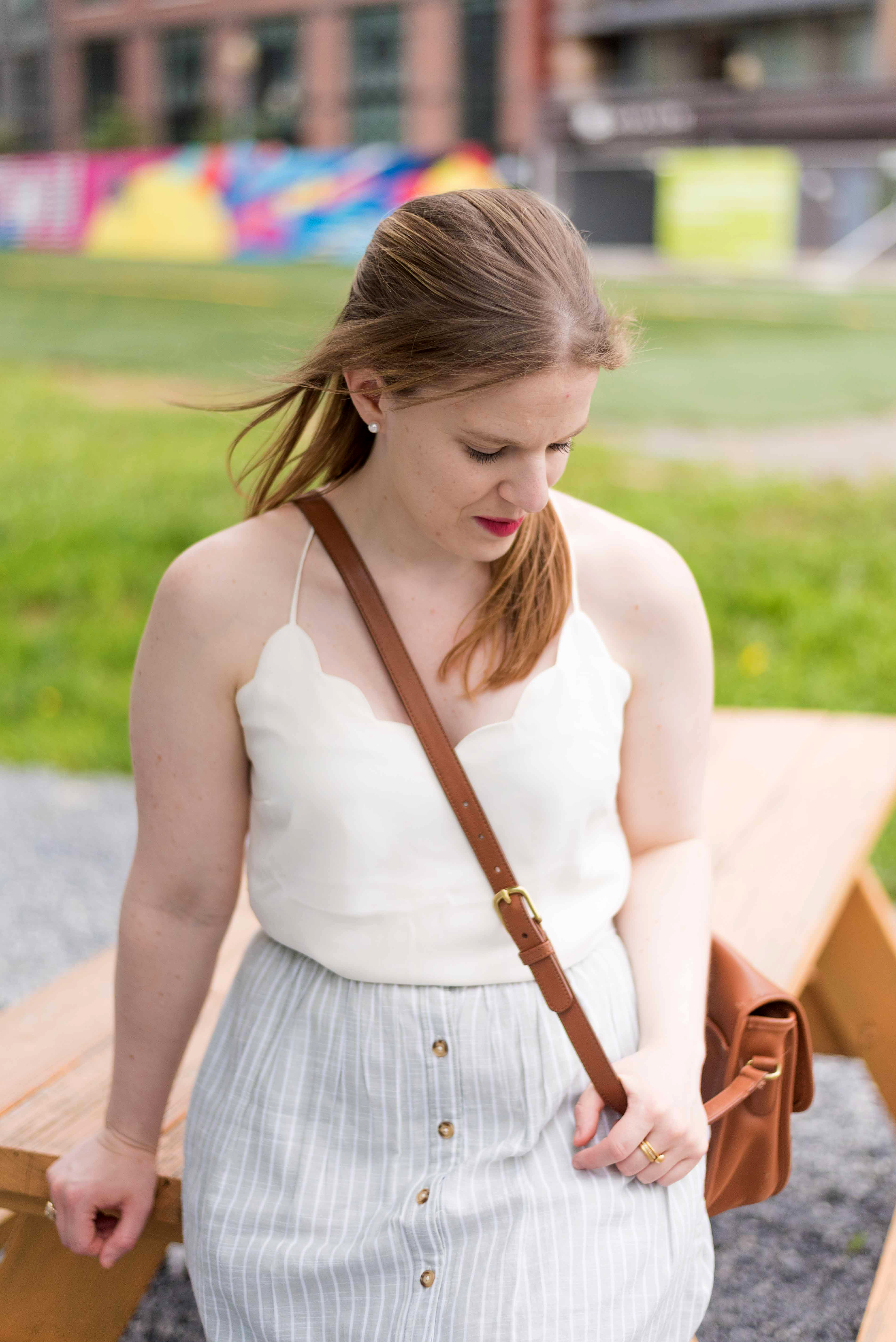 DC woman blogger wearing scalloped cami top