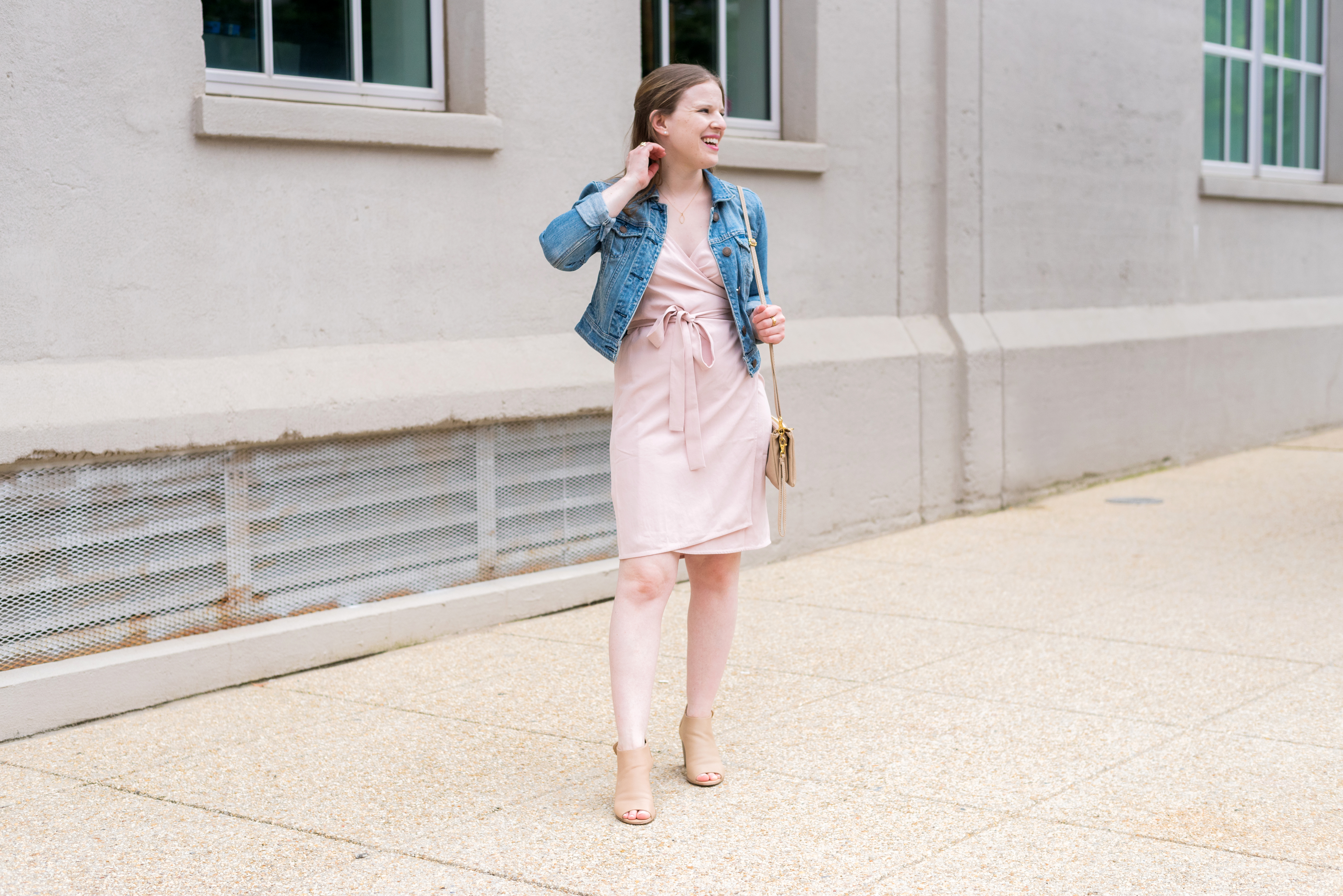 DC woman blogger wearing Everlane The Japanese GoWeave Tank Mini Wrap Dress