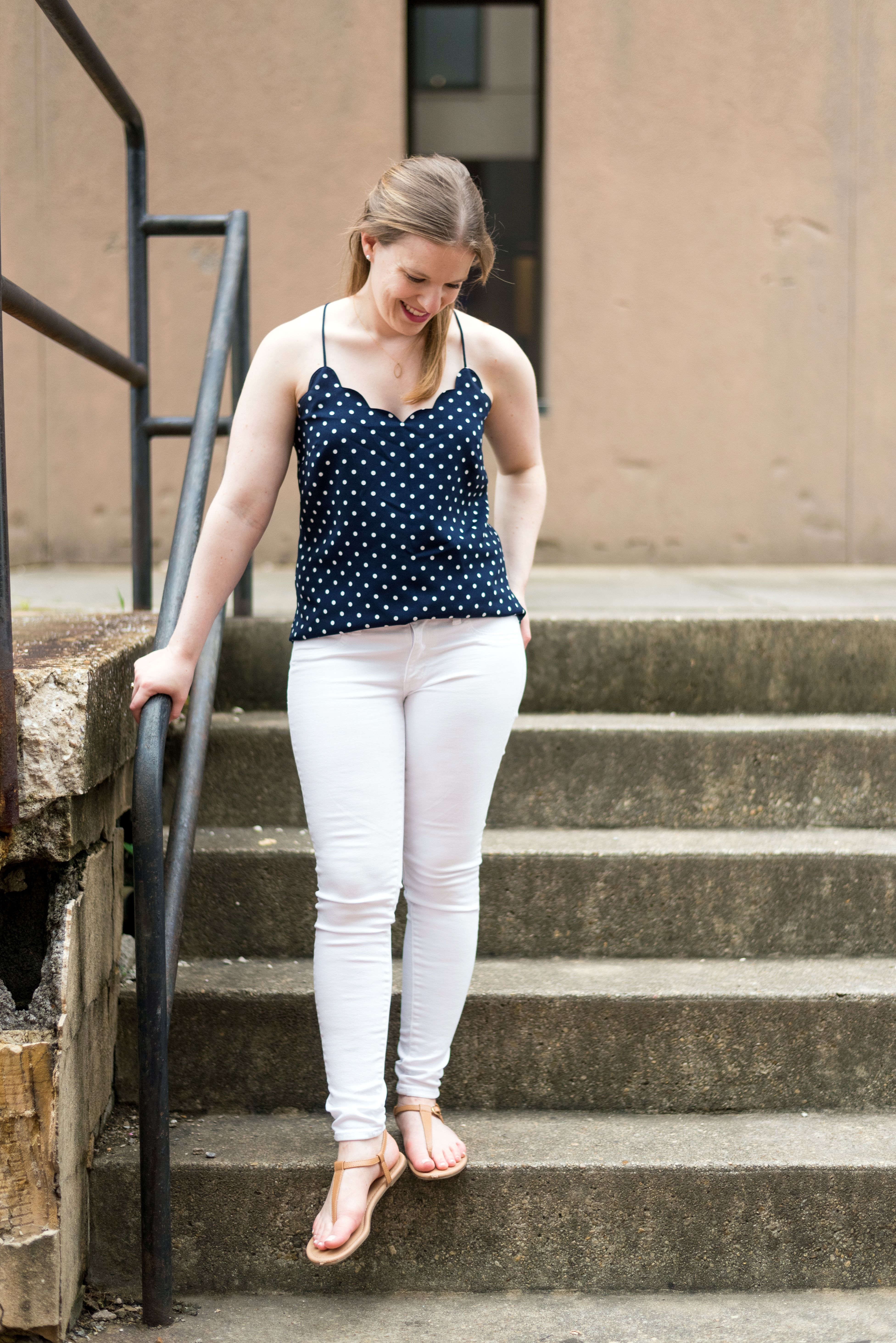 DC woman blogger wearing J.Crew Factory Printed scalloped cami top