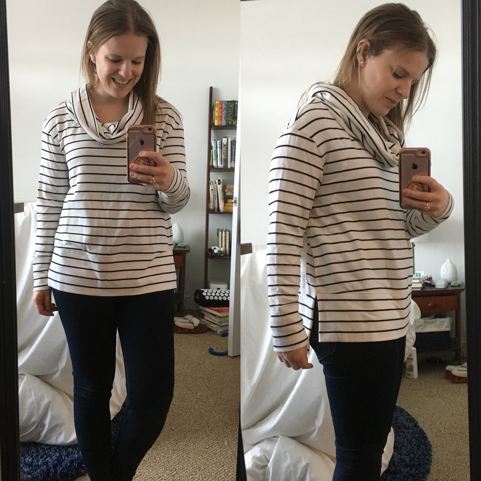 dc woman blogger wearing caslon cowl neck sweatshirt