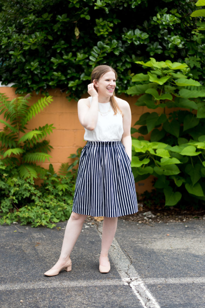 DC woman blogger wearing J.Crew Factory Striped skirt