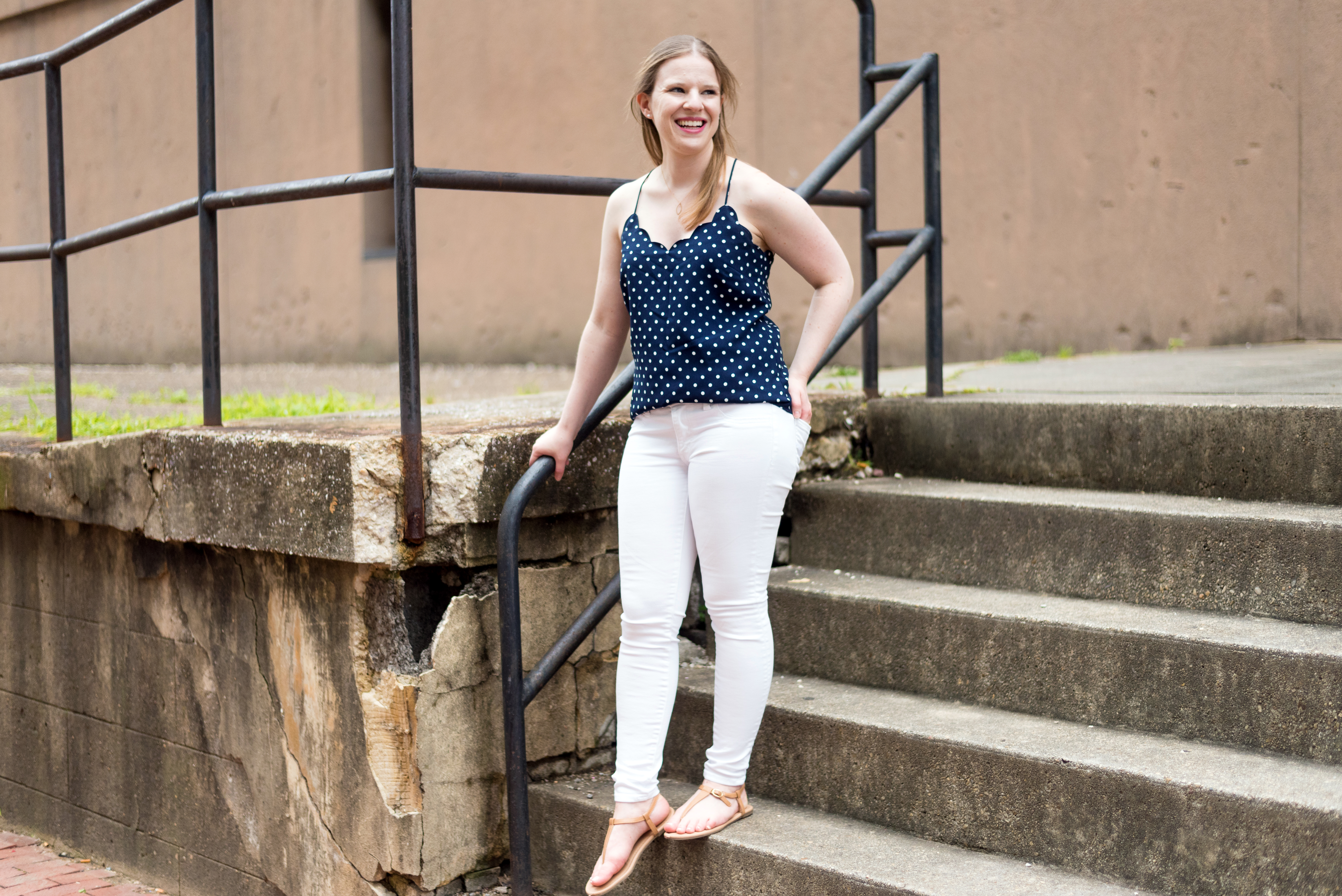 DC woman blogger wearing J.Crew Factory Printed scalloped cami top