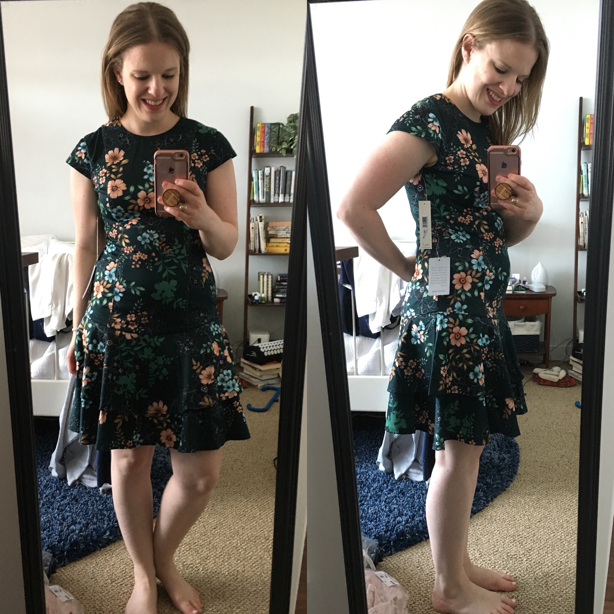 DC woman blogger wearing Eliza J Floral Print Cap Sleeve Fit & Flare Dress