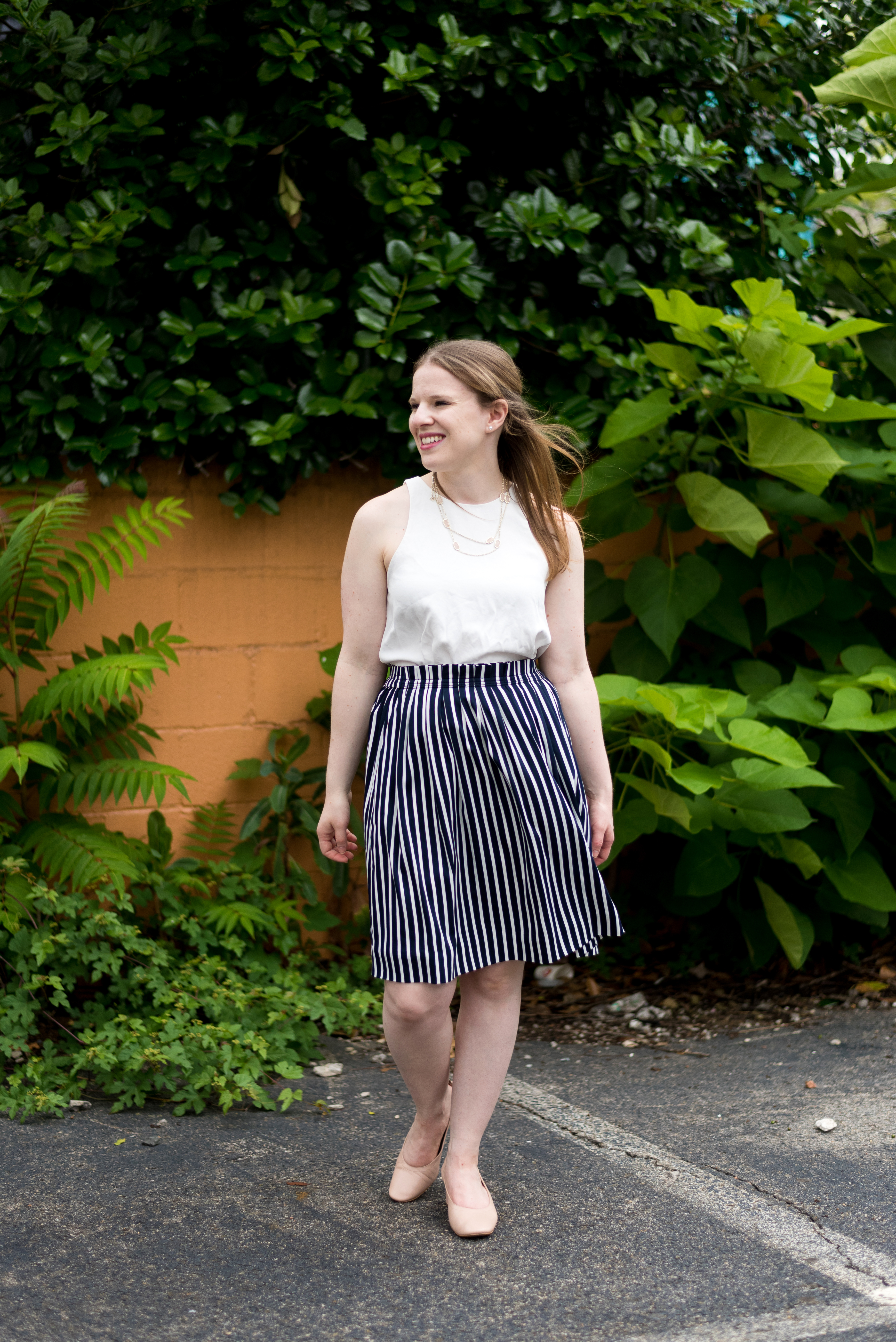 DC woman blogger wearing J.Crew Factory Striped skirt, How to Style a Skirt Two ways: for work and play