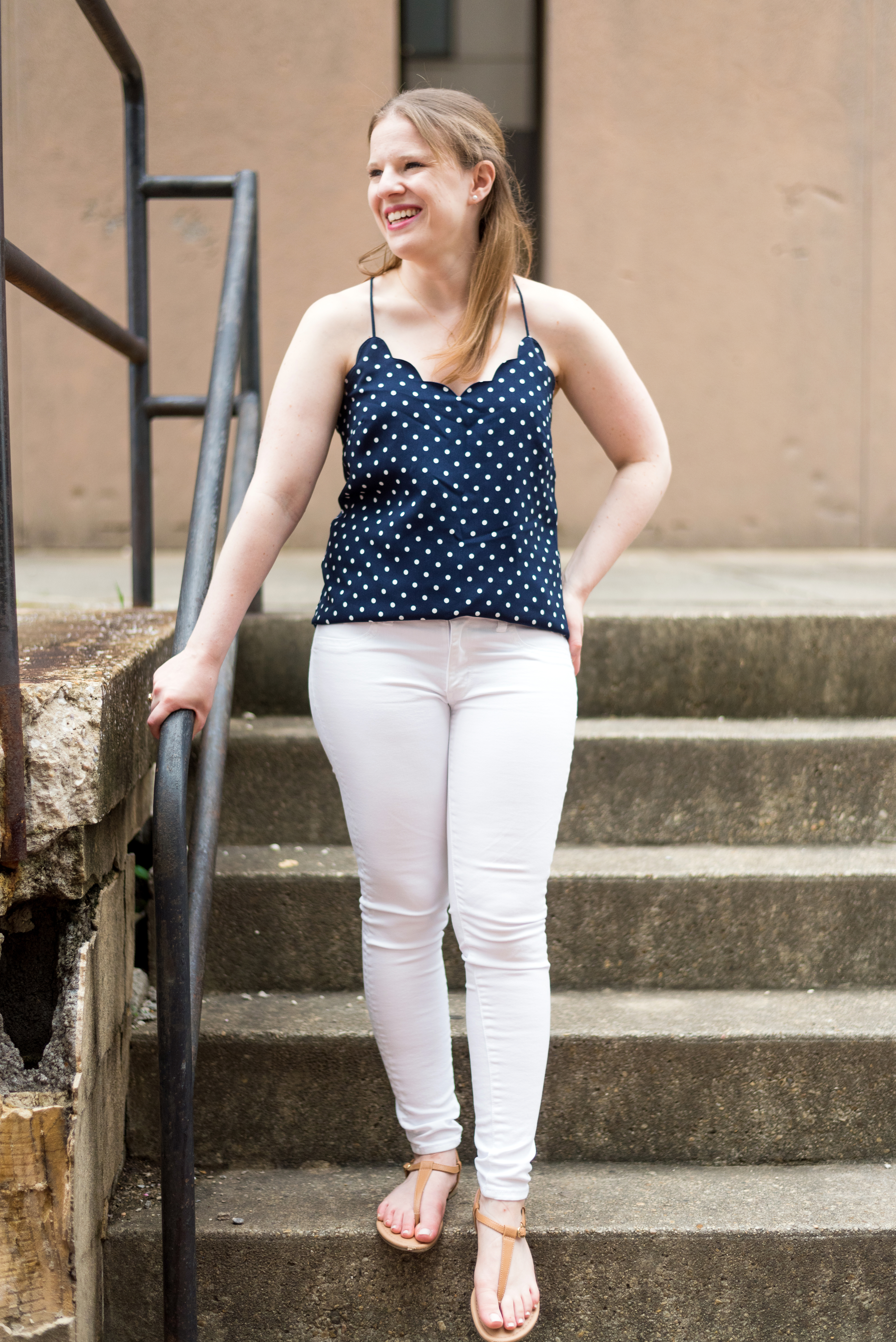 DC woman blogger wearing J.Crew Factory Printed scalloped cami top