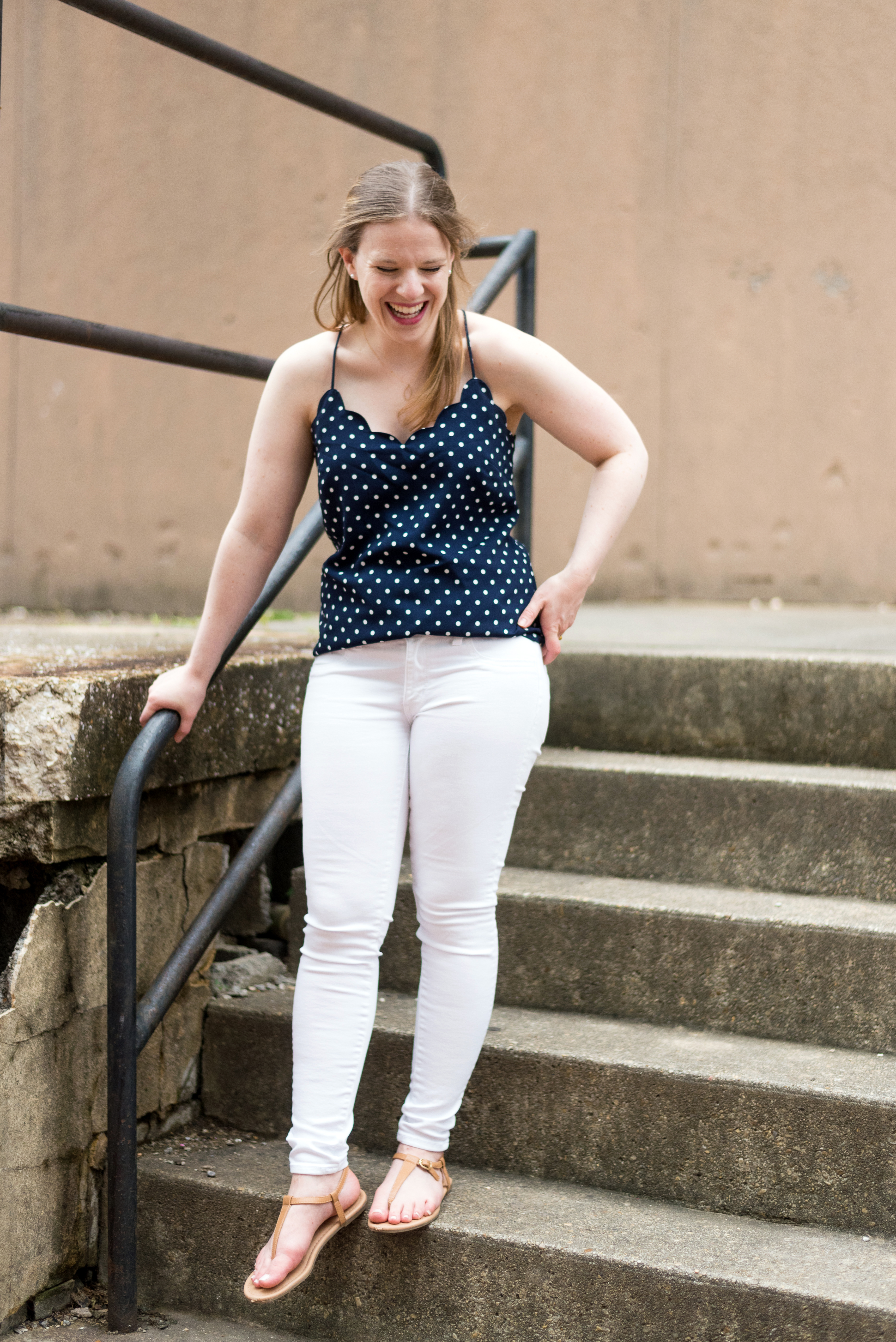 DC woman blogger wearing J.Crew Factory Printed scalloped cami top