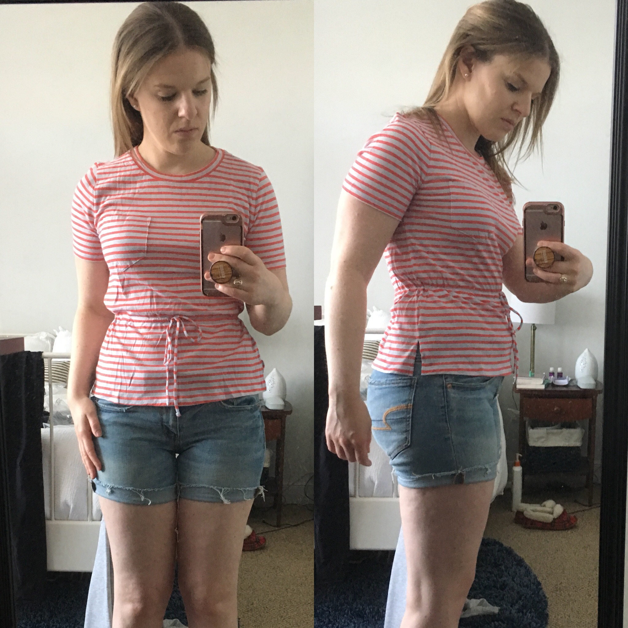DC woman blogger wearing J.Crew Tie-waist pocket T-shirt in stripes