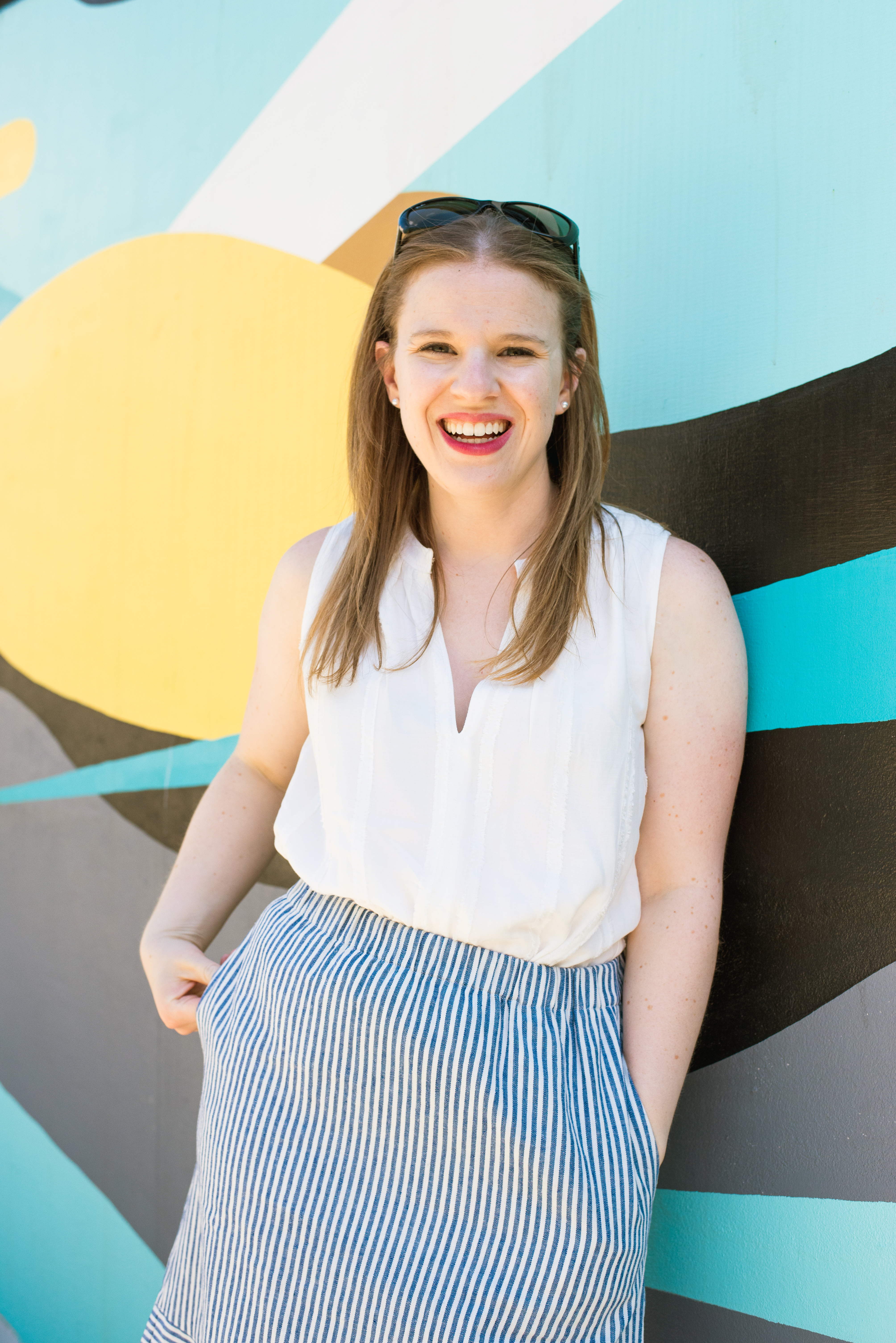 DC woman blogger wearing J.Crew Factory striped cotton-linen midi skirt