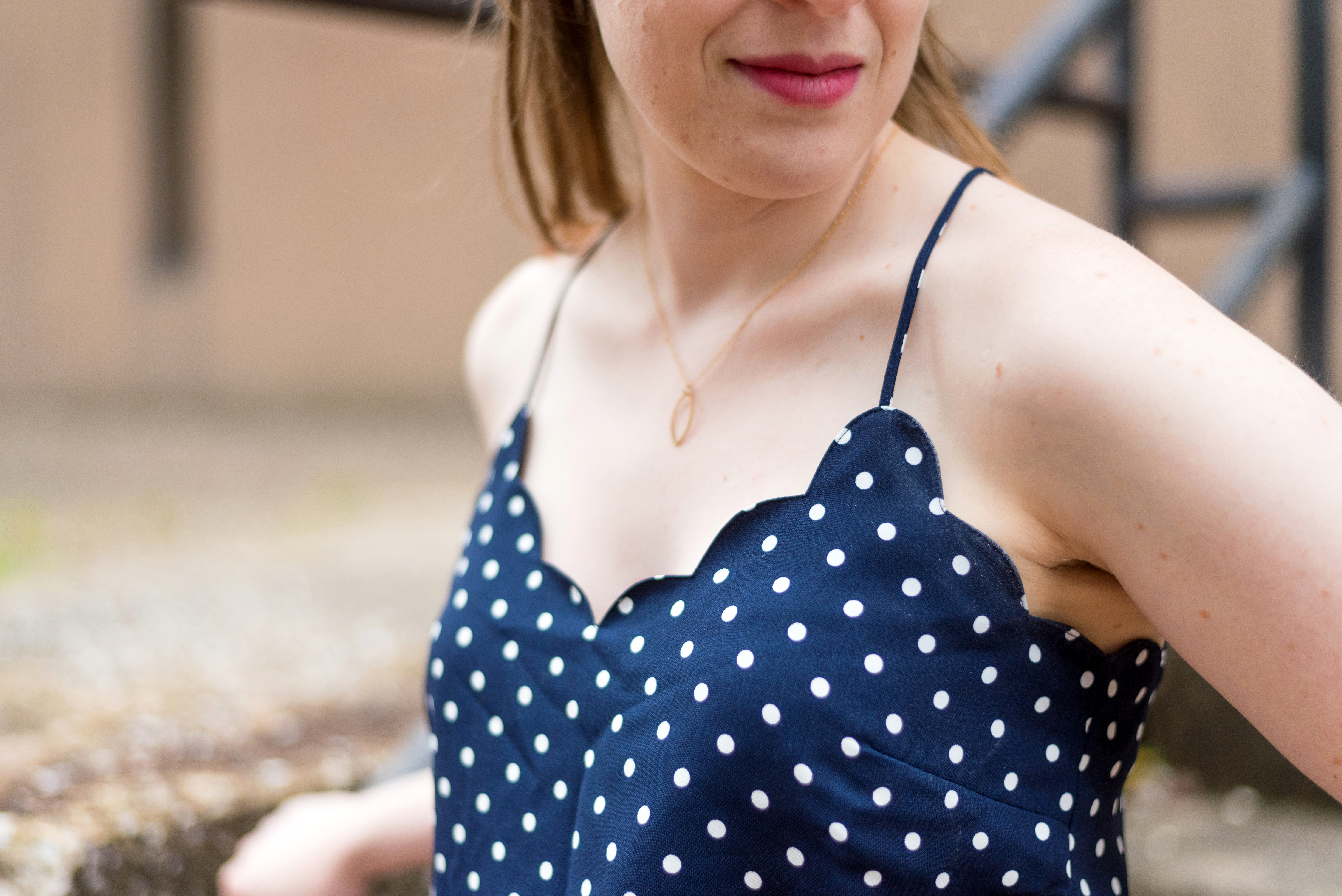 DC woman blogger wearing J.Crew Factory Printed scalloped cami top