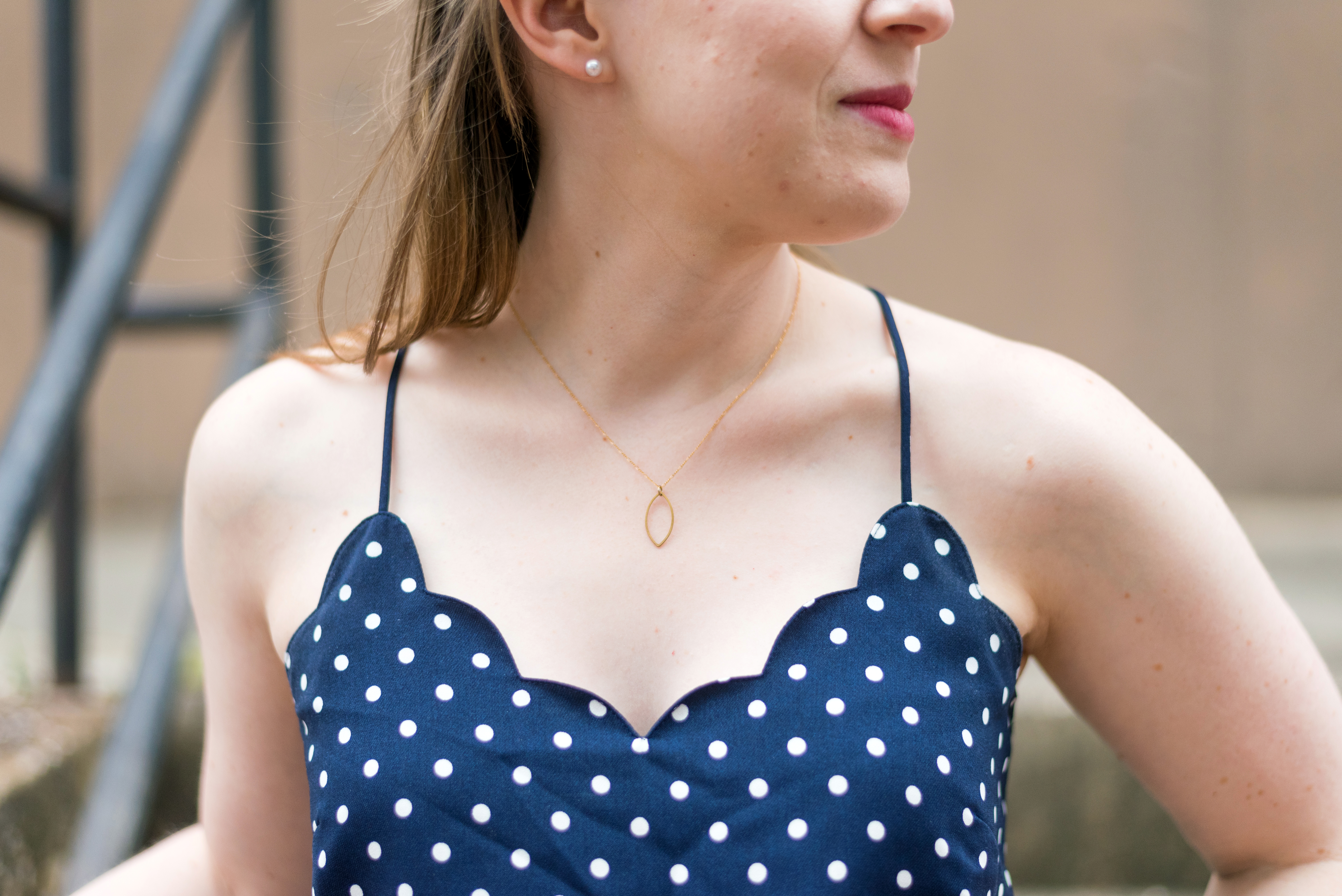 DC woman blogger wearing J.Crew Factory Printed scalloped cami top