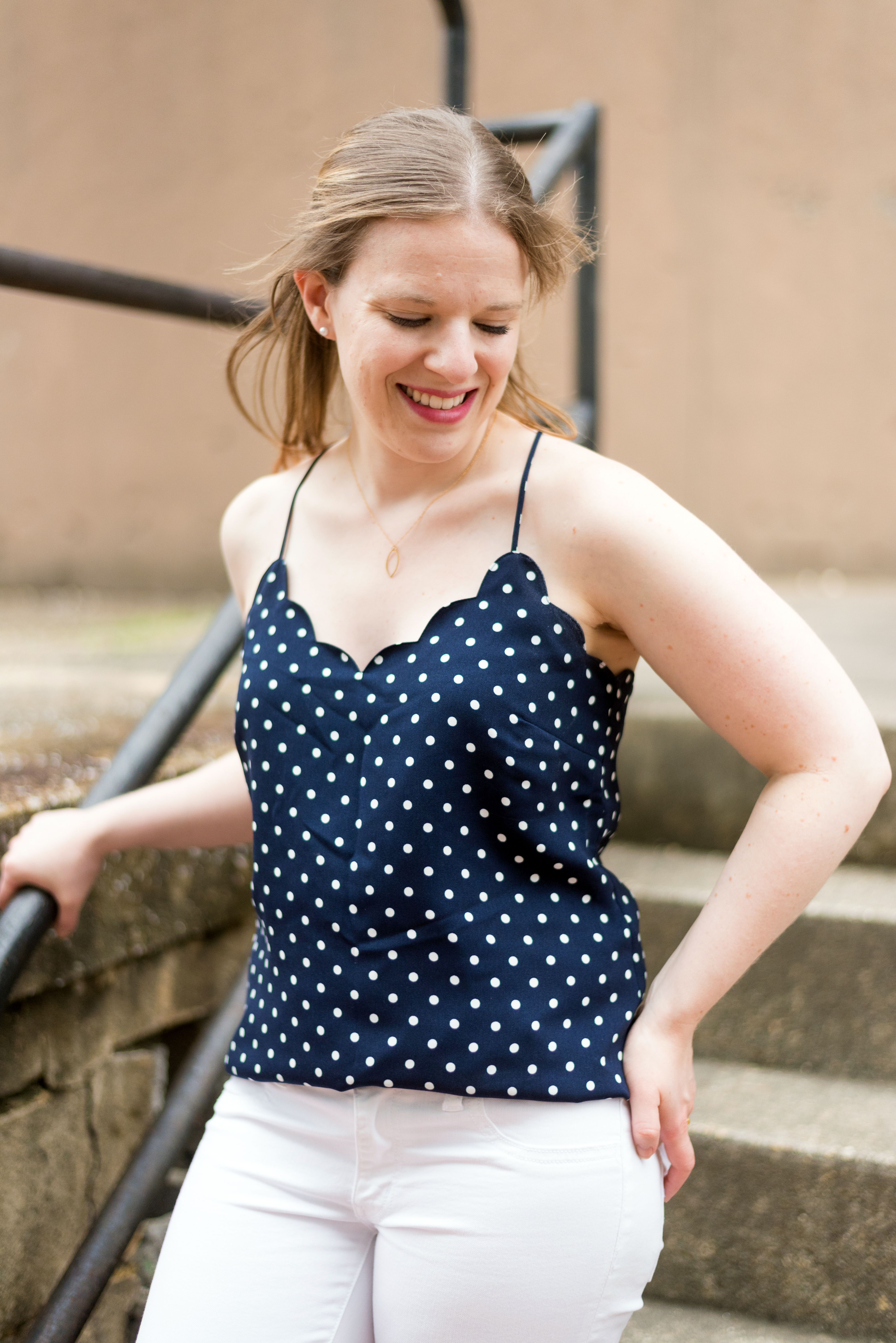 DC woman blogger wearing J.Crew Factory Printed scalloped cami top