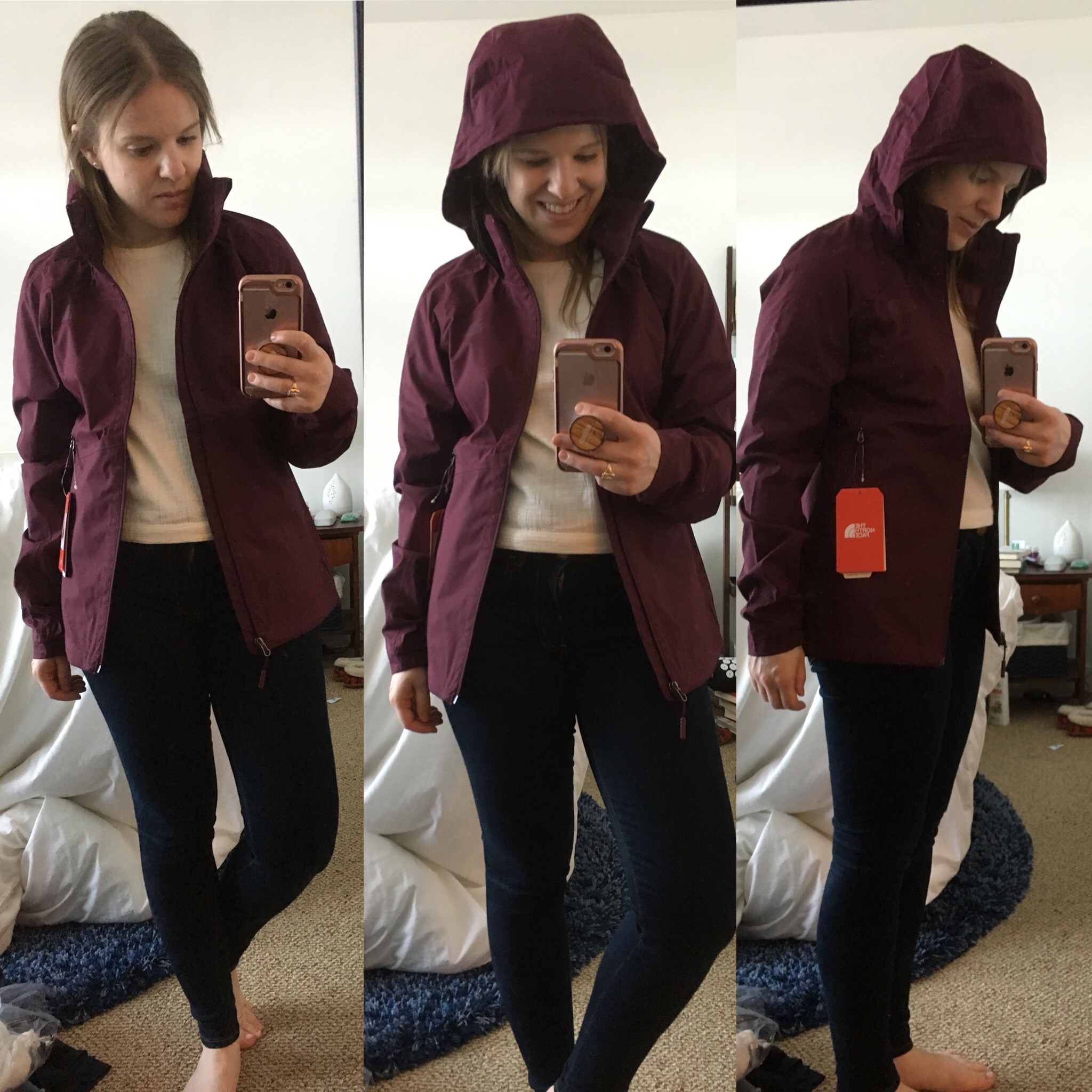 dc woman blogger wearing the north face resolved plus water proof jacket